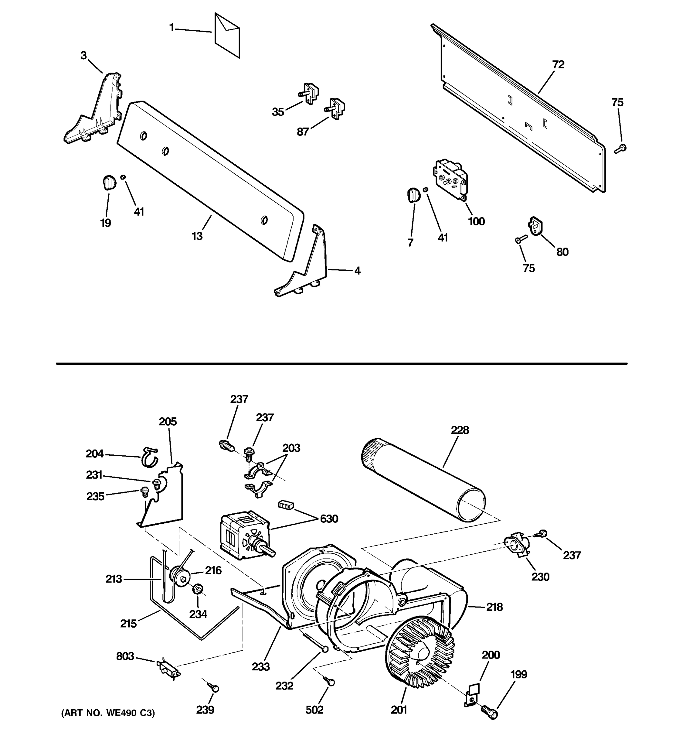 BACKSPLASH, BLOWER & MOTOR ASSEMBLY