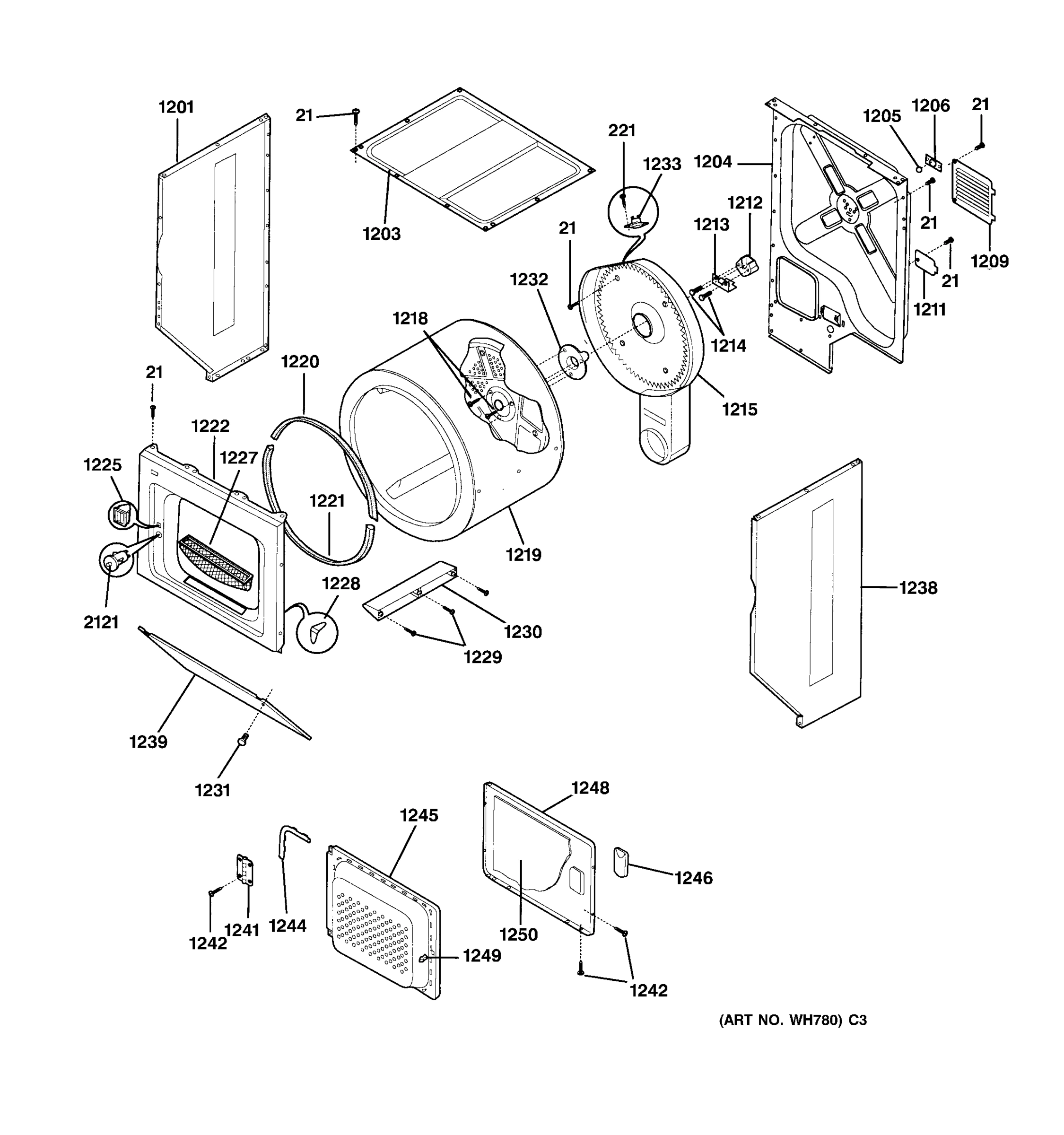 DRYER CABINET, DRUM & HEATER
