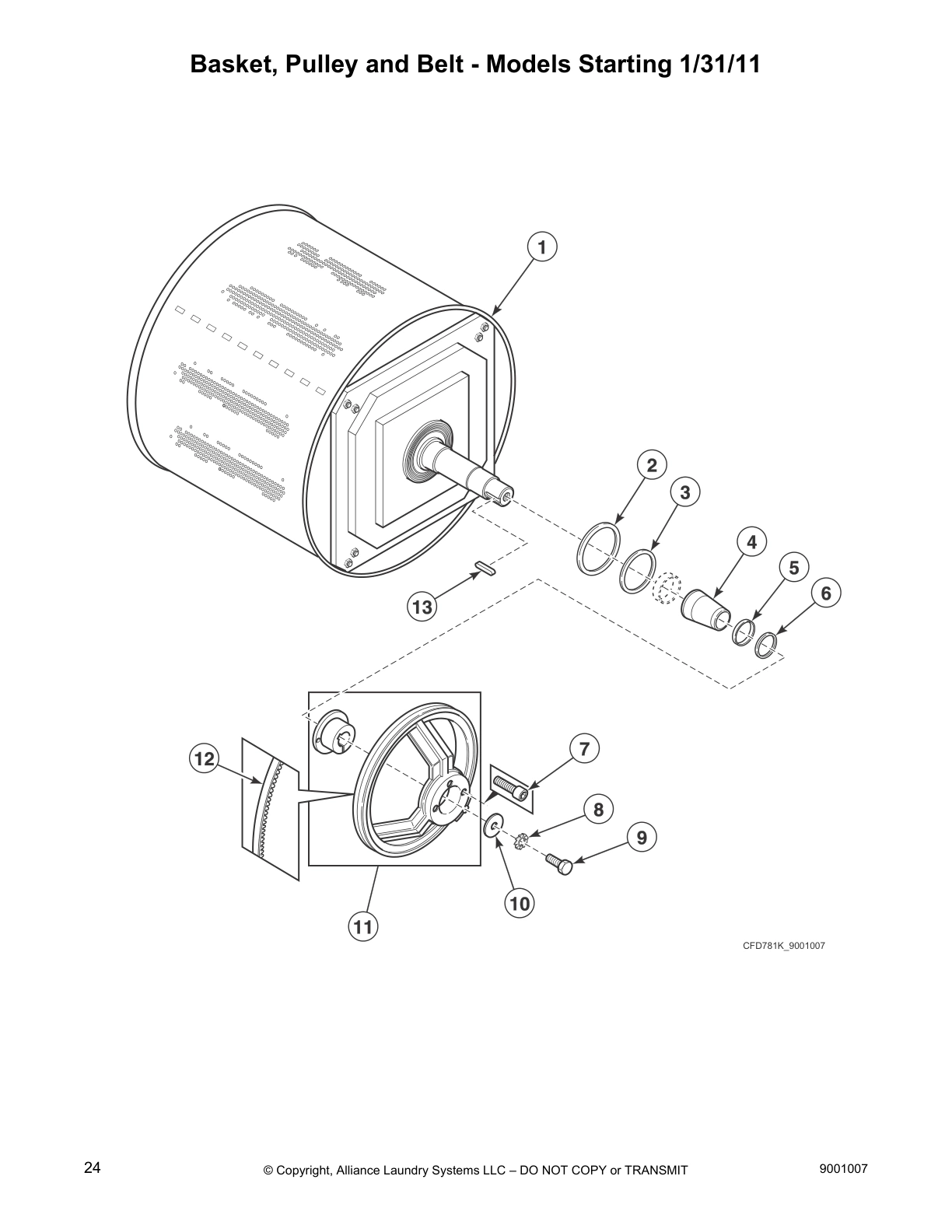 Basket, Pulley and Belt - Models Starting 1/31/11