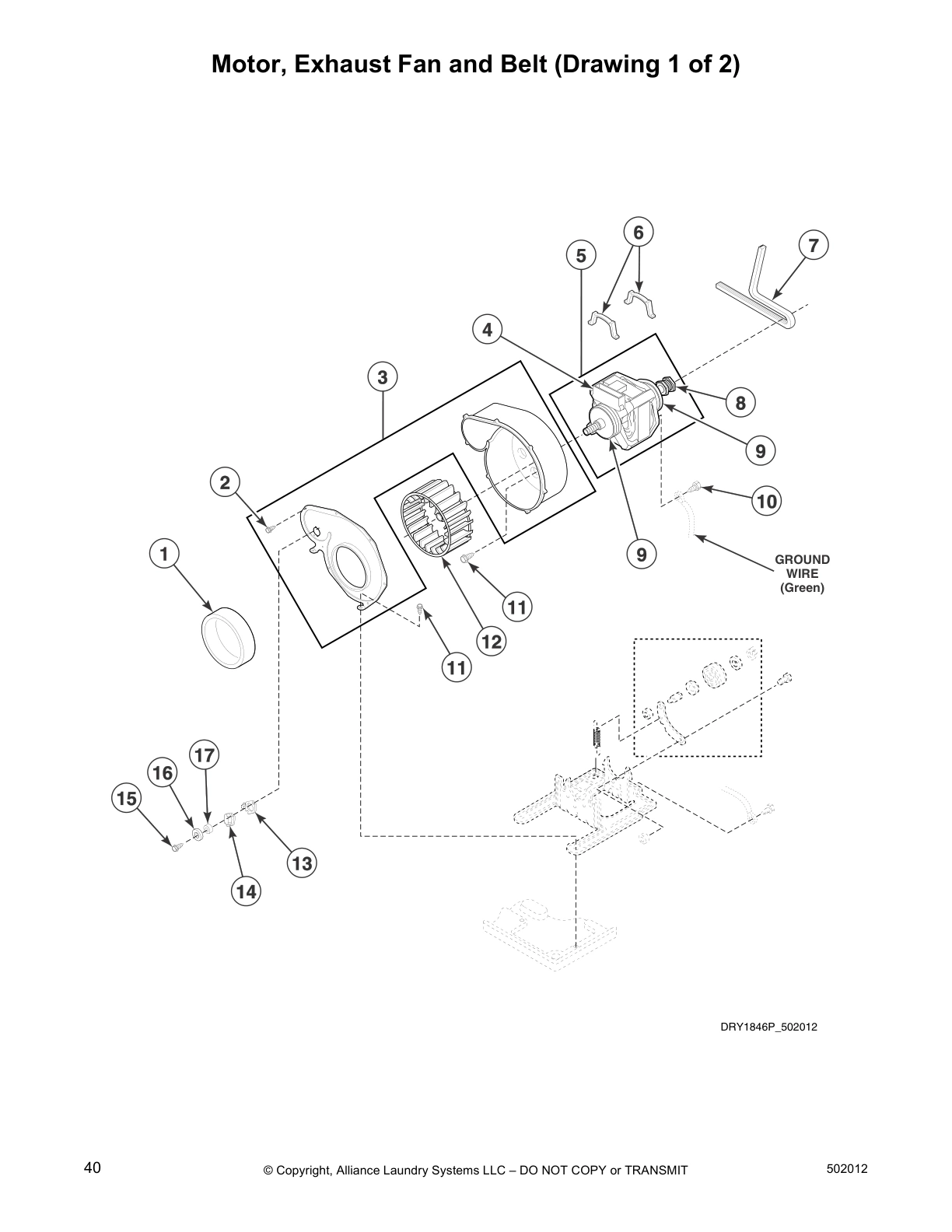 Motor, Exhaust Fan and Belt (Drawing 1 of 2)