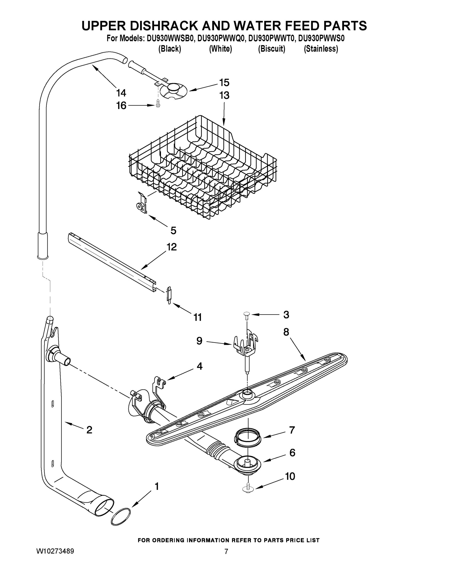 05 - UPPER DISHRACK AND WATER FEED PARTS