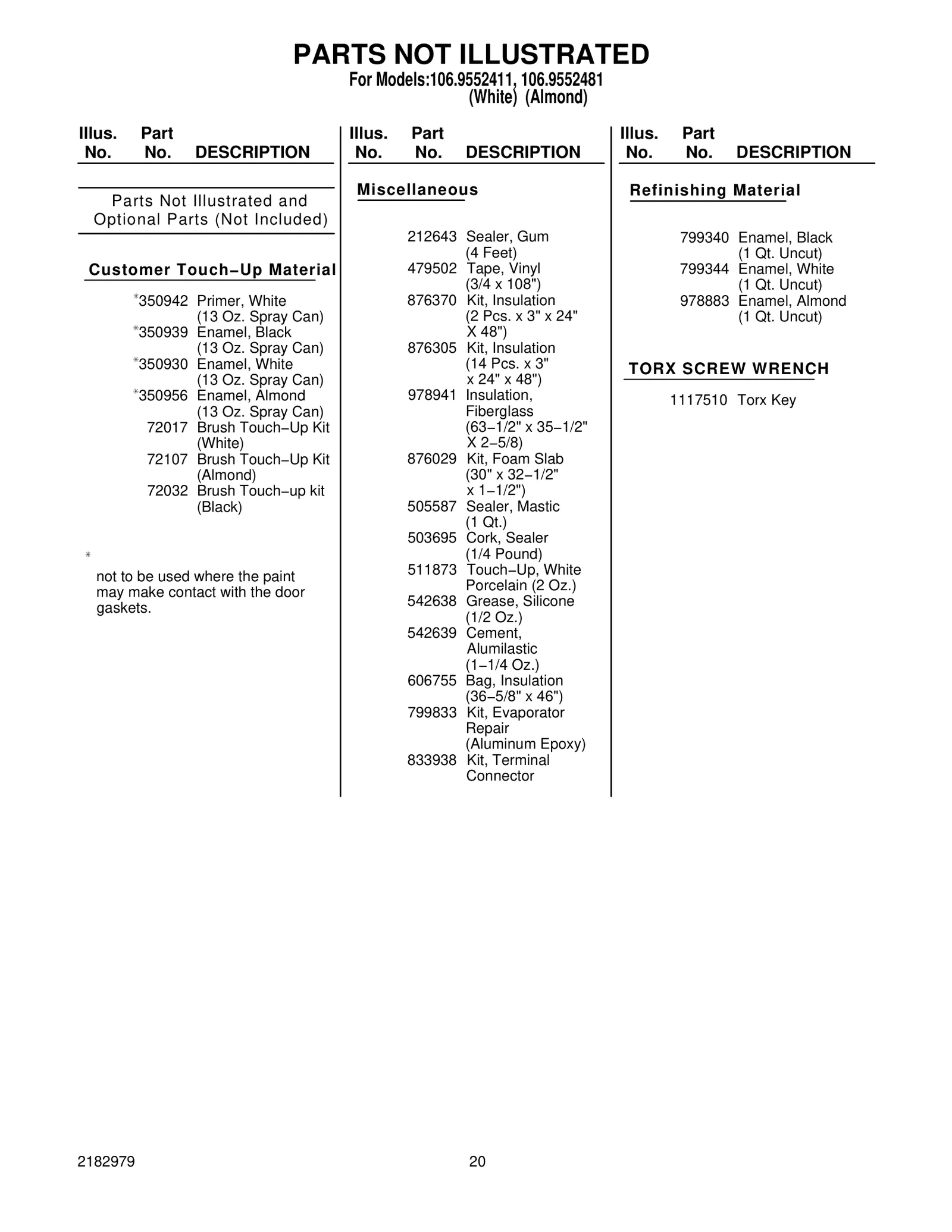 Optional Parts (Not Included)