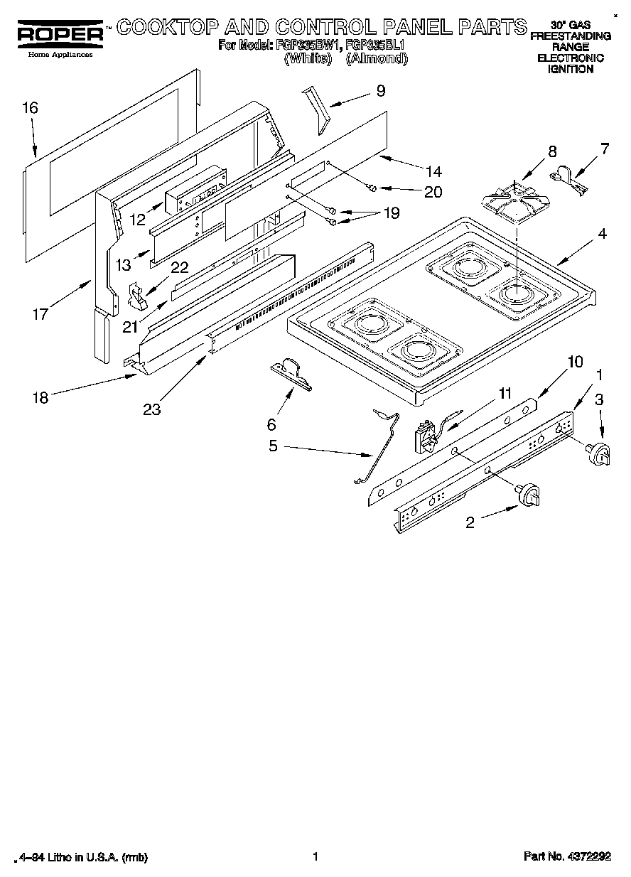01 - COOKTOP AND CONTROL PANEL, LITERATURE