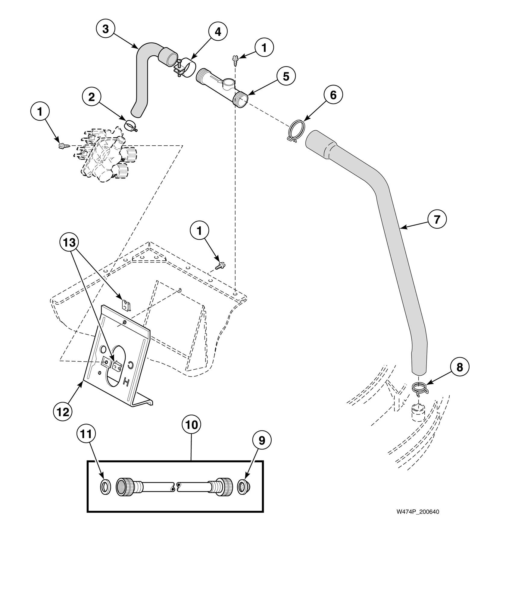Inlet Hose, Filler Hose, Back Flow Preventer and Mixing Valve Mounting Bracket (Drawing 1 of 2)