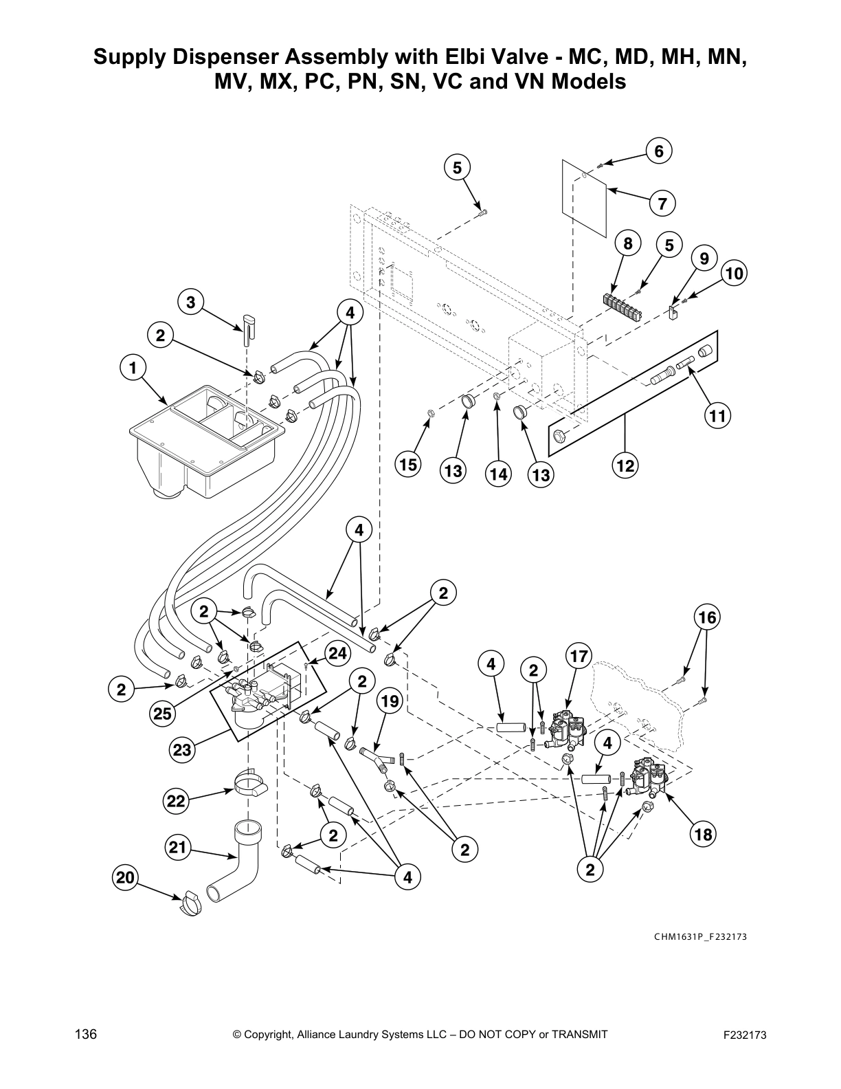 Supply Dispenser Assembly with Elbi Valve - MC, MD, MH, MN, MV, 
MX, PC, PN, SN, VC and VN Models