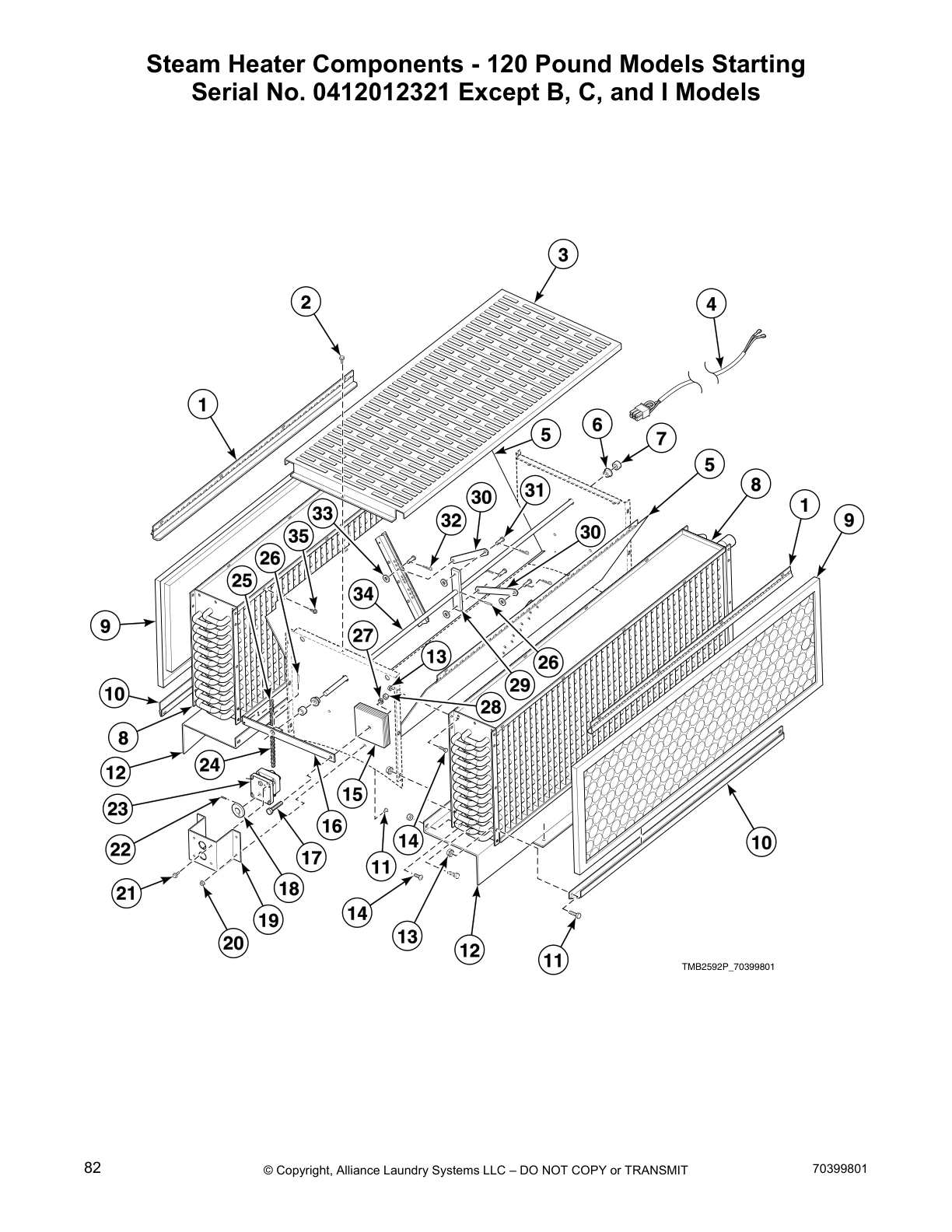 Steam Heater Components - 120 Pound Models Starting 
Serial No. 0412012321 Except B, C, and I Models