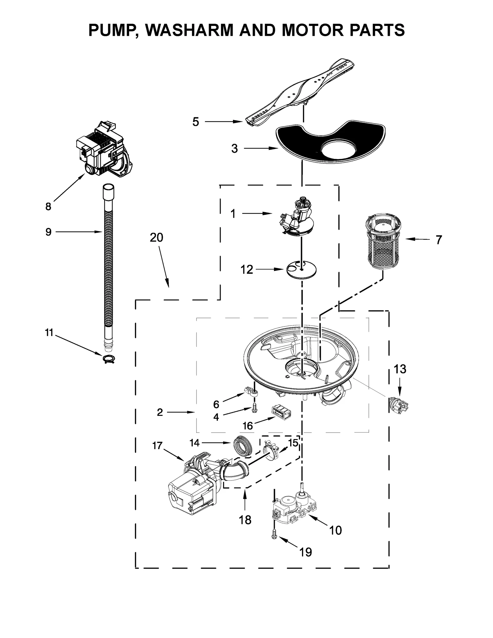 PUMP, WASHARM AND MOTOR PARTS