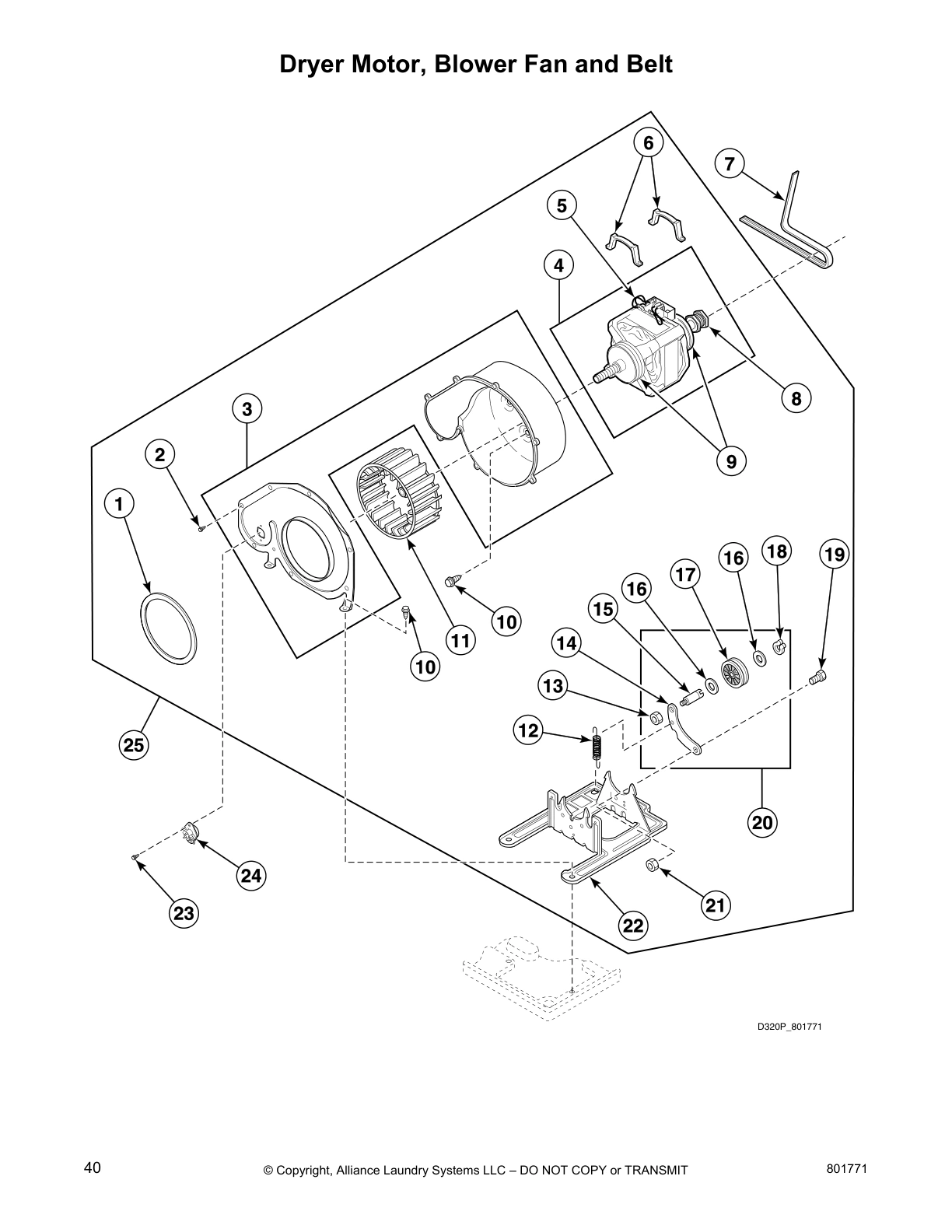 Dryer Motor, Blower Fan and Belt