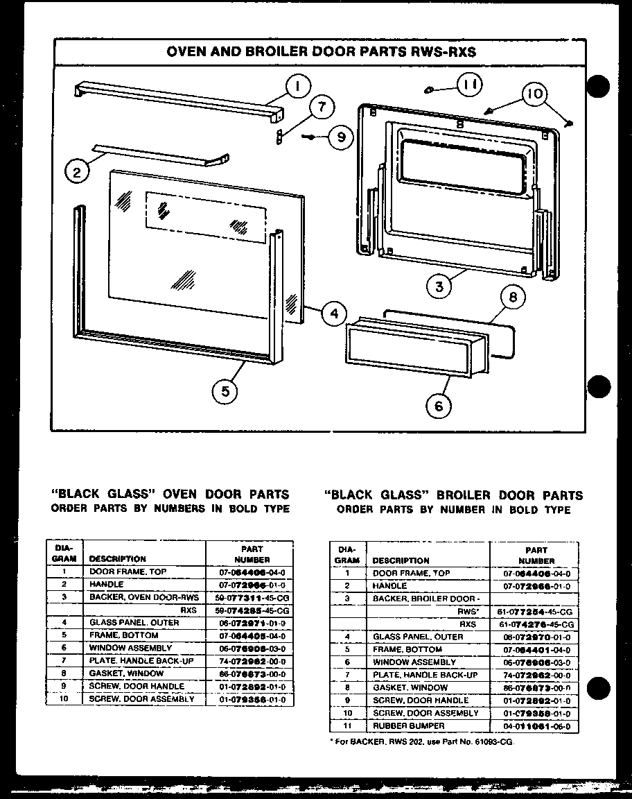 04 - OVEN AND BROILER DOOR PARTS RWS-RXS