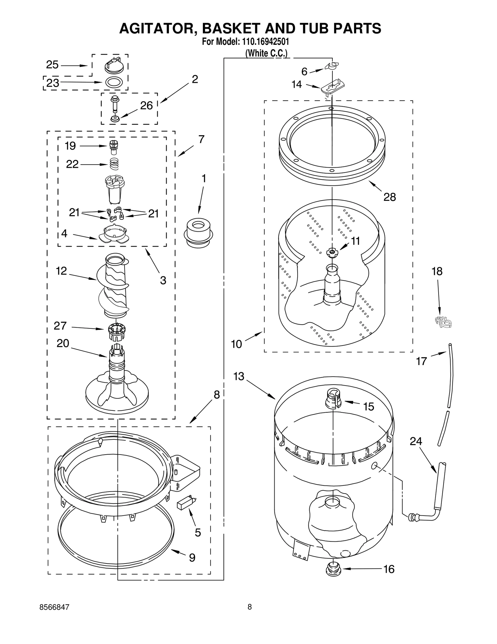 AGITATOR, BASKET AND TUB PARTS