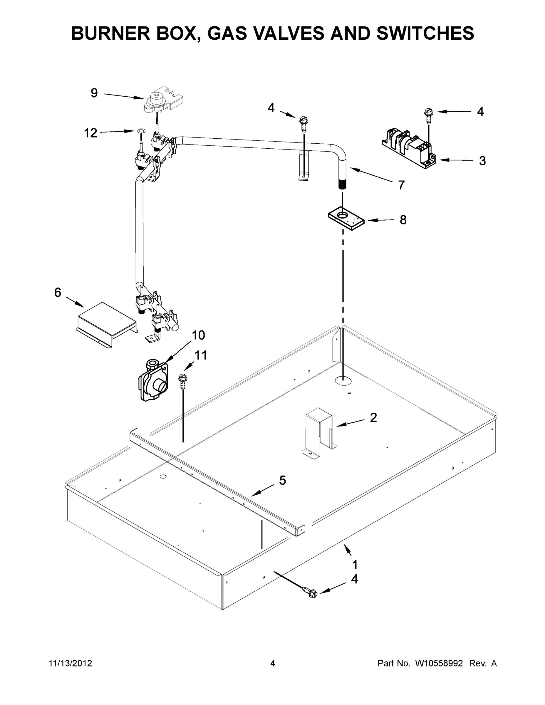 03 - BURNER BOX, GAS VALVES AND SWITCHES