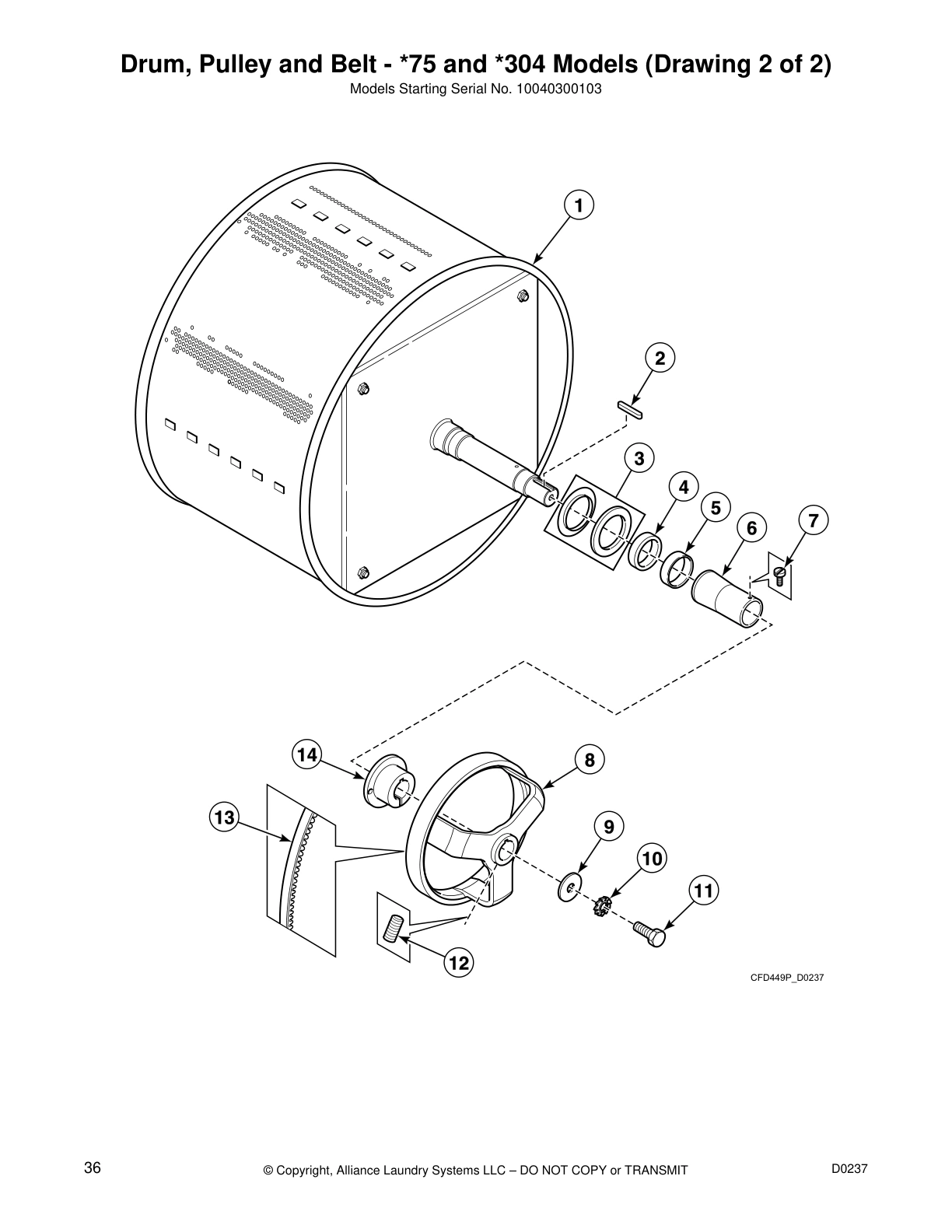 Drum, Pulley and Belt - *75 and *304 Models (Drawing 2 of 2)
