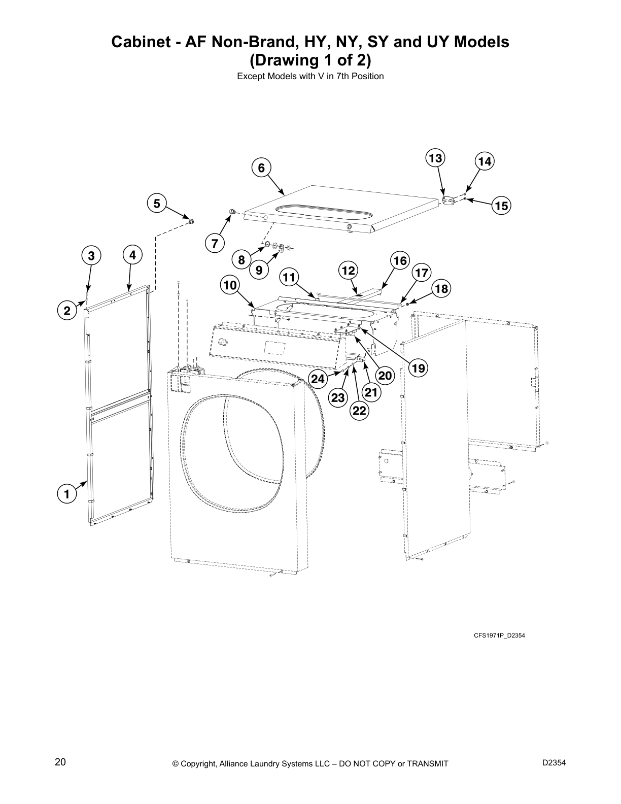 Cabinet - AF Non-Brand, HY, NY, SY and UY Models 
(Drawing 1 of 2)