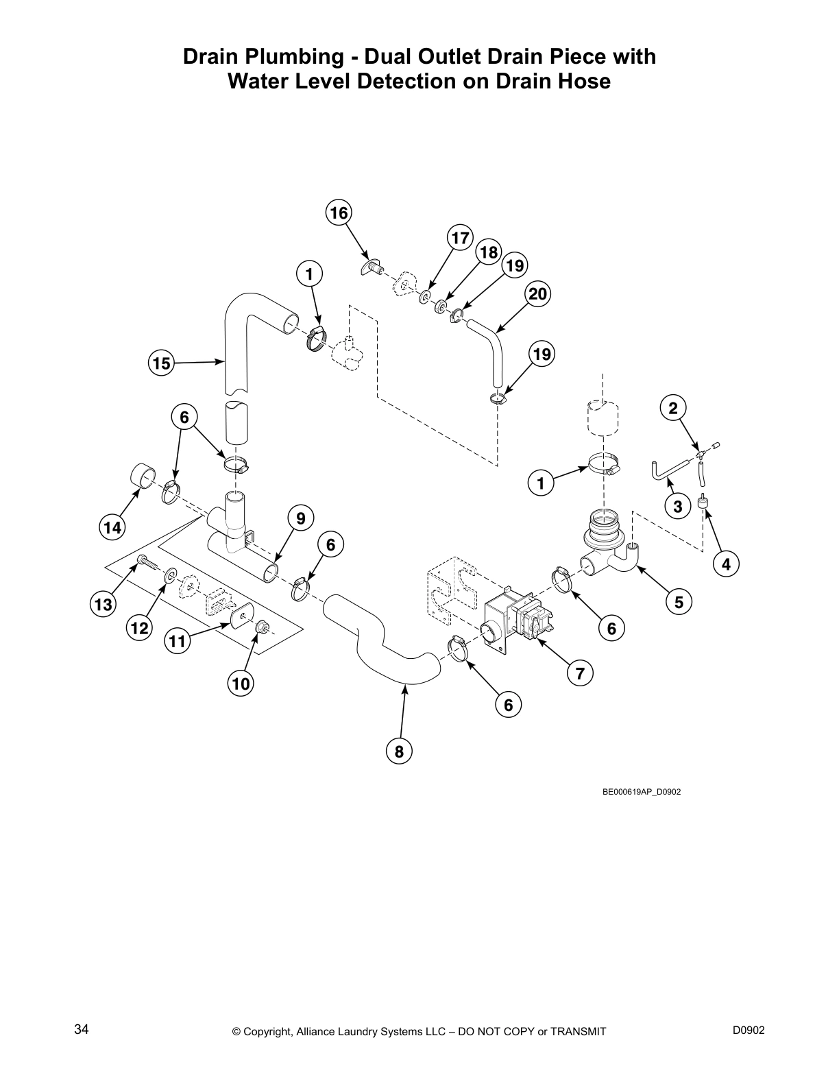 Drain Plumbing - Dual Outlet Drain Piece with 
Water Level Detection on Drain Hose