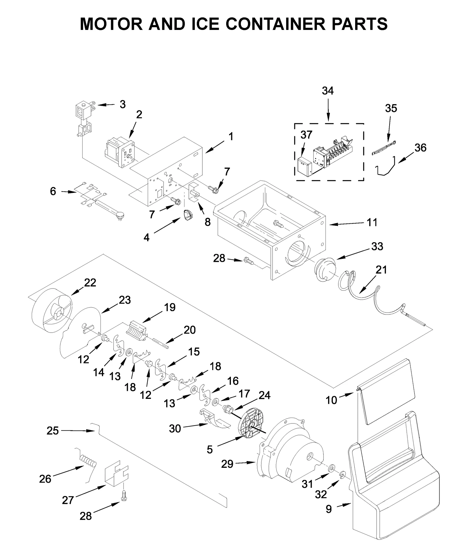 MOTOR AND ICE CONTAINER PARTS