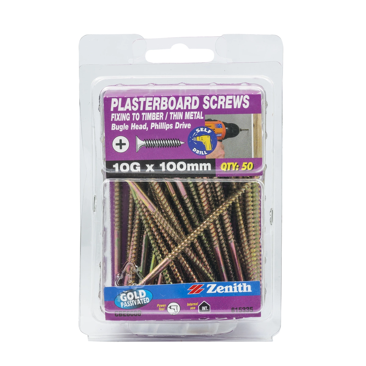 ZENITH® 10G x 100mm Plasterboard Screws for Internal Use – Pack of 50