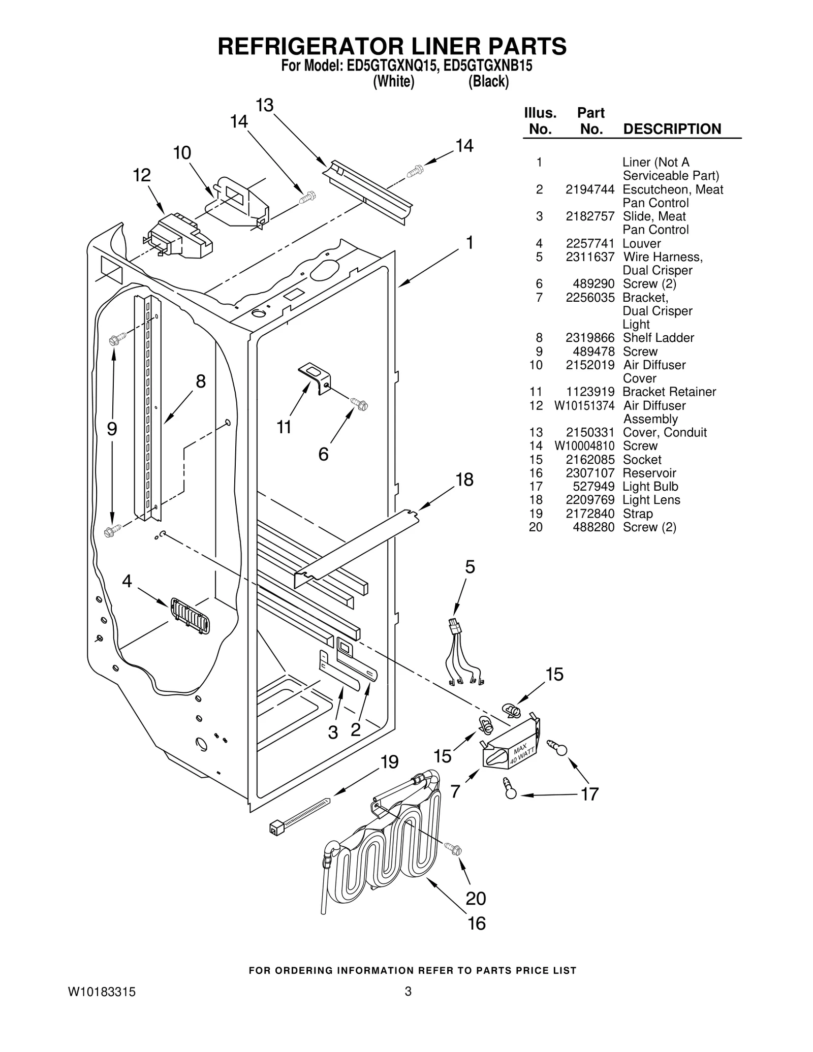 REFRIGERATOR LINER PARTS