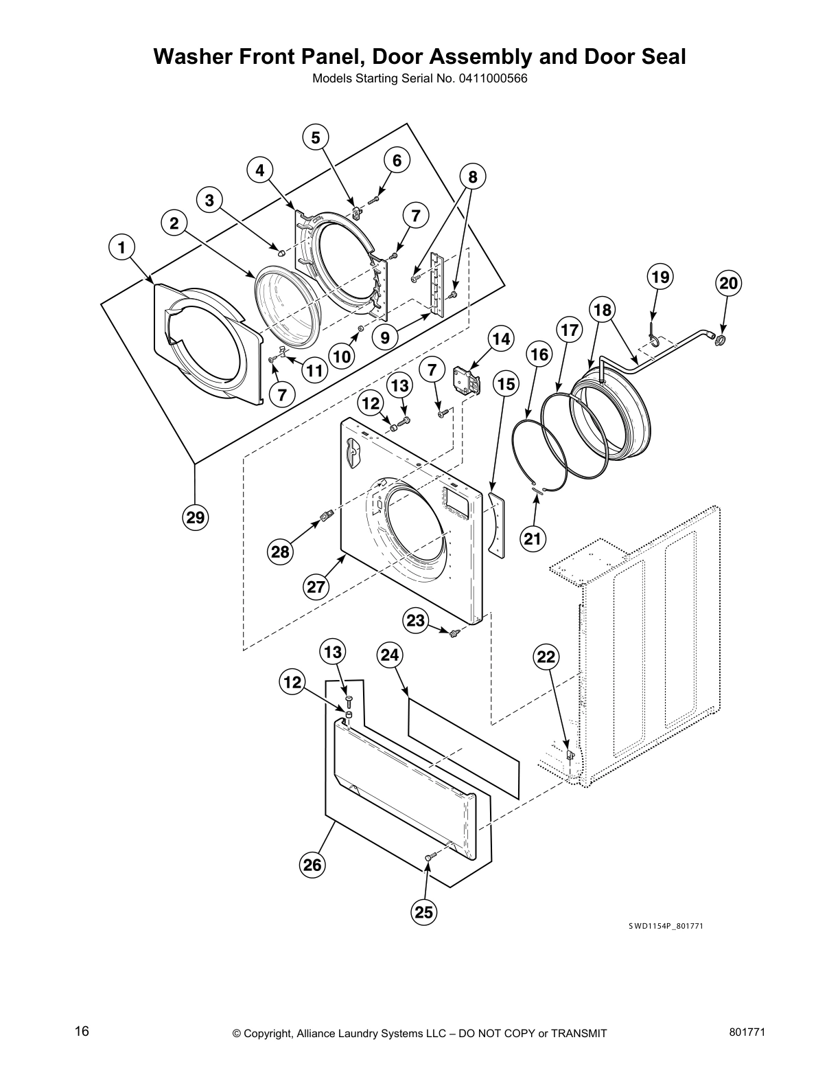 Washer Front Panel, Door Assembly and Door Seal