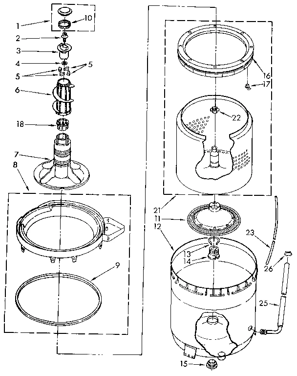 AGITATOR, BASKET AND TUB