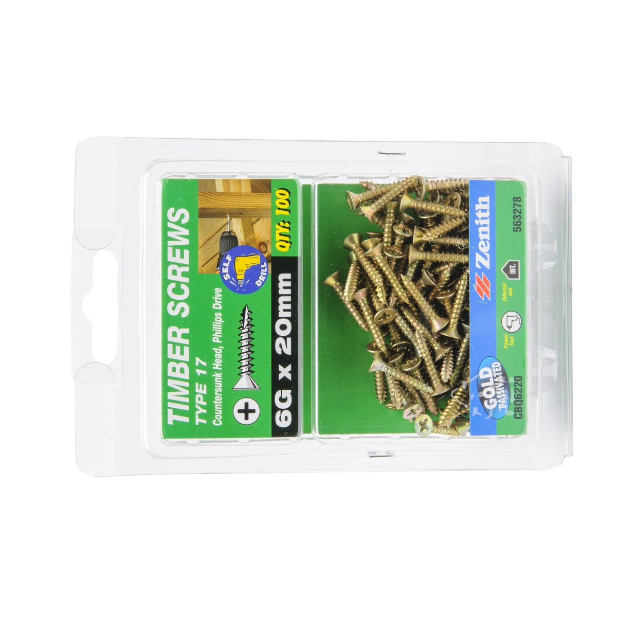 ZENITH® 6G x 20mm Gold Passivated, Phillips Drive, Timber Screws – Internal Use – 100 Pack