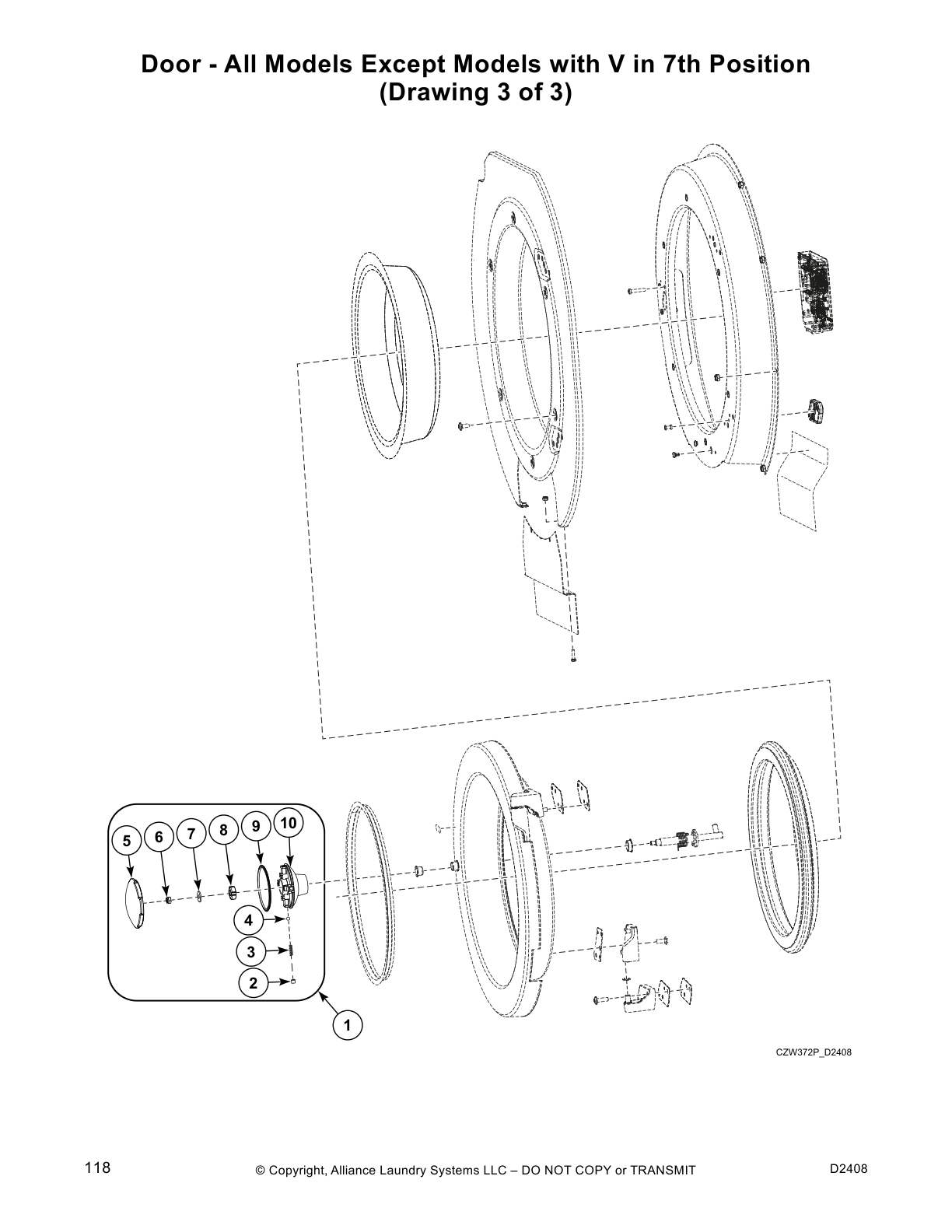 Door - All Models Except Models with V in 7th Position
(Drawing 3 of 3)