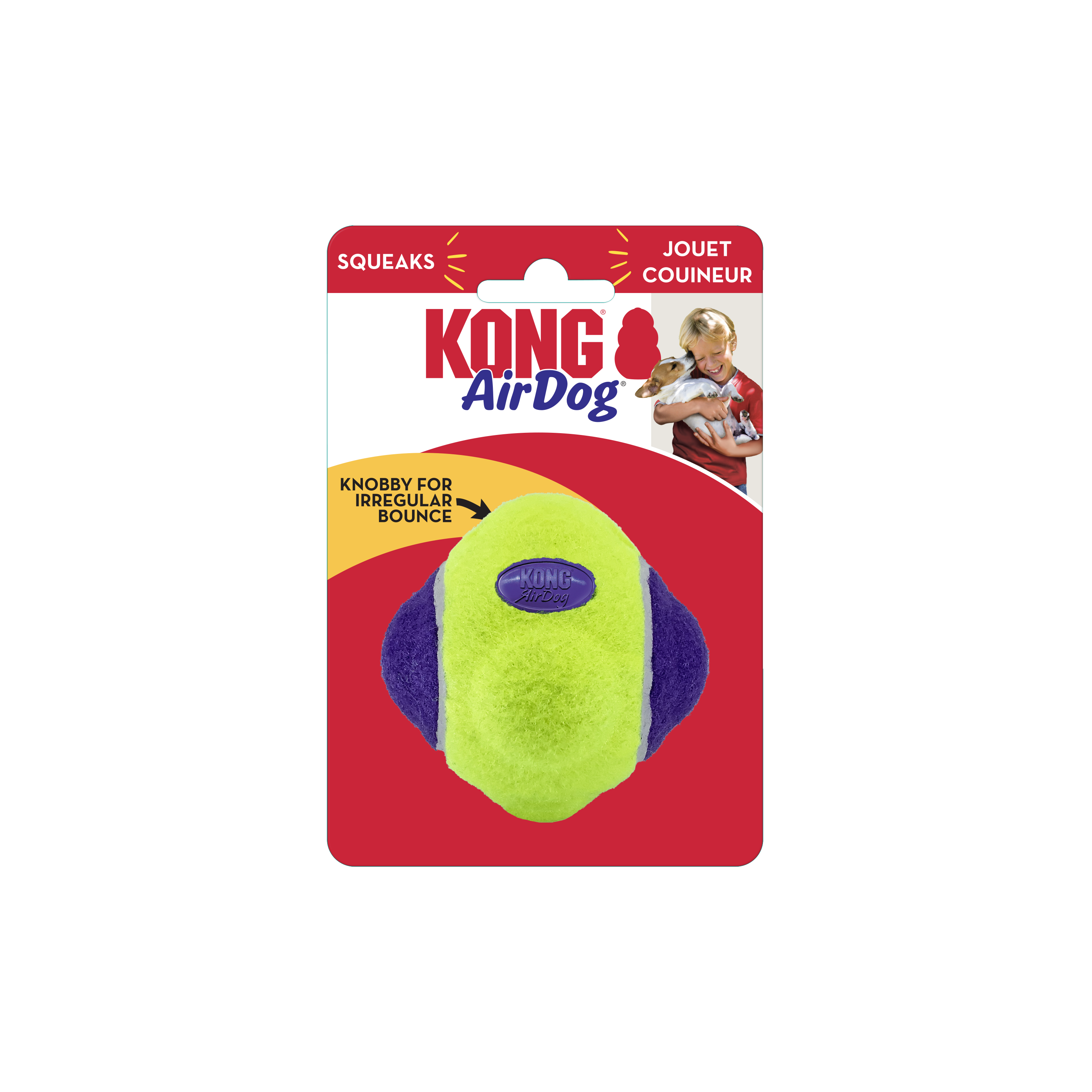 AirDog Squeaker Knobby Ball onpack produktbillede