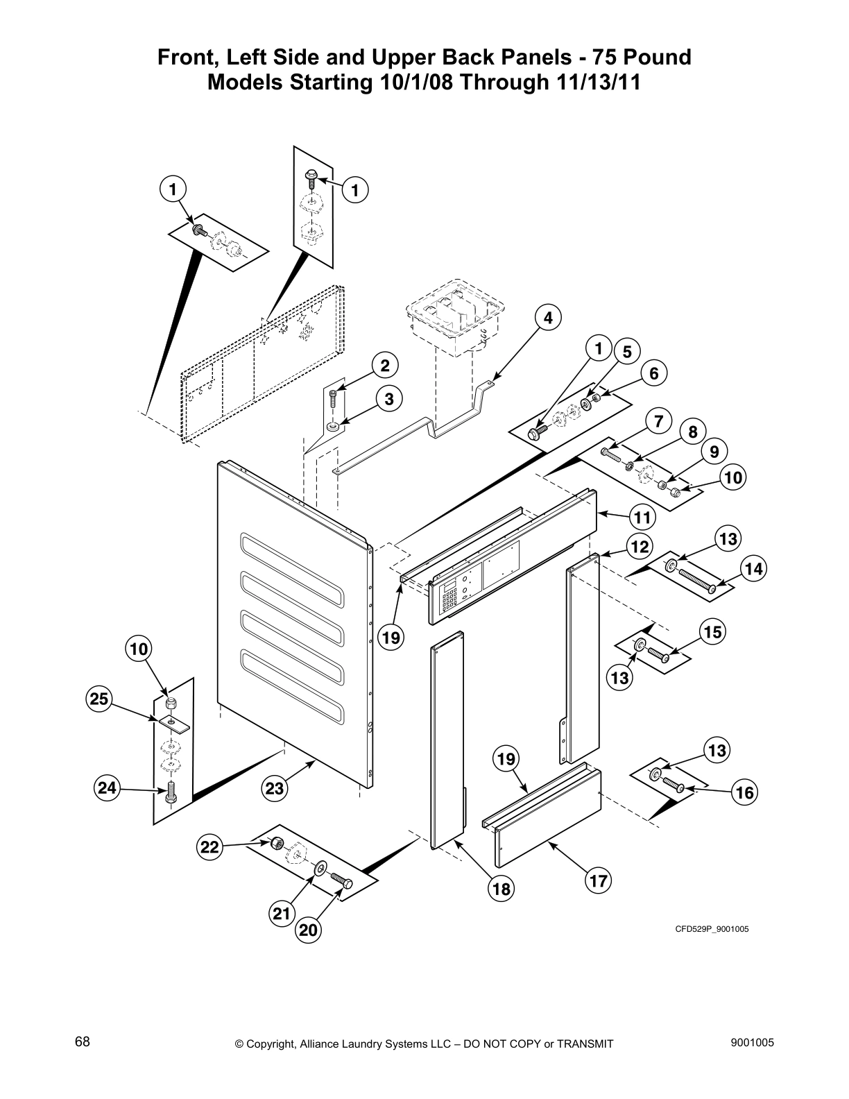 Front, Left Side and Upper Back Panels - 75 Pound 
Models Starting 10/1/08 Through 11/13/11