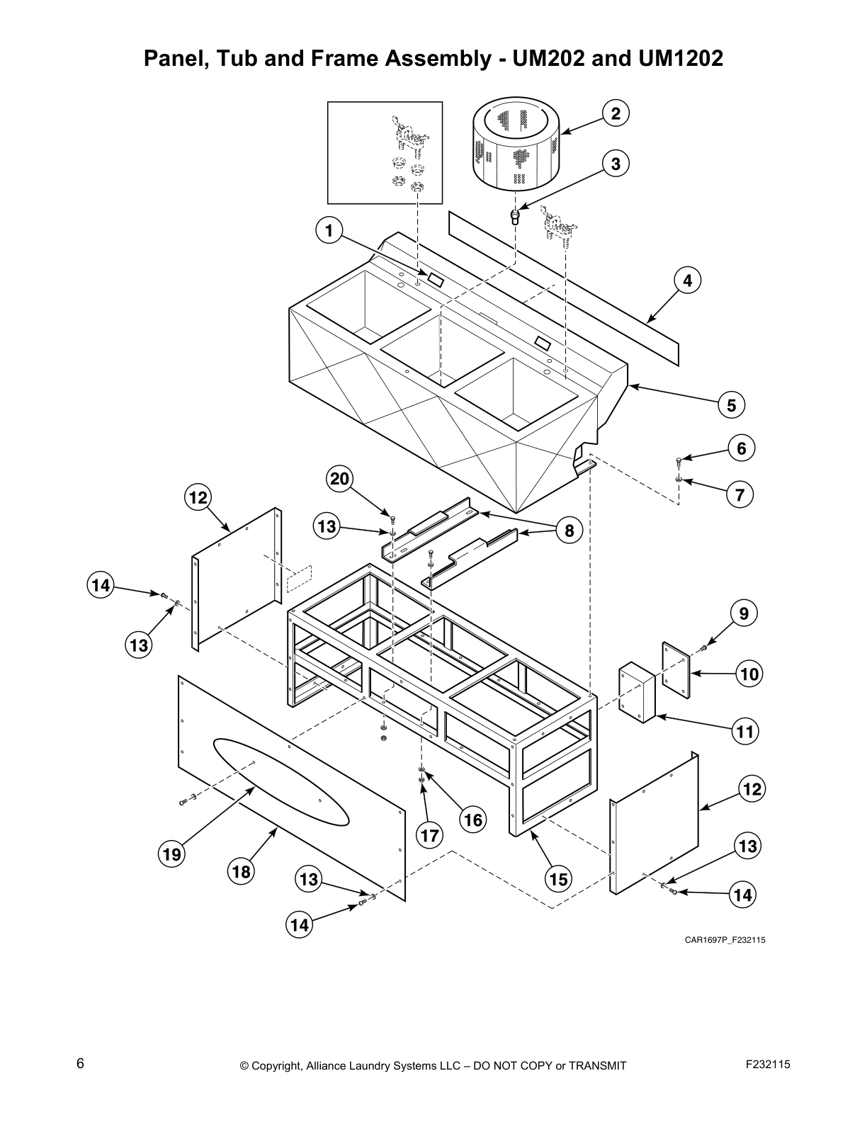 Panel, Tub and Frame Assembly - UM202 and UM1202