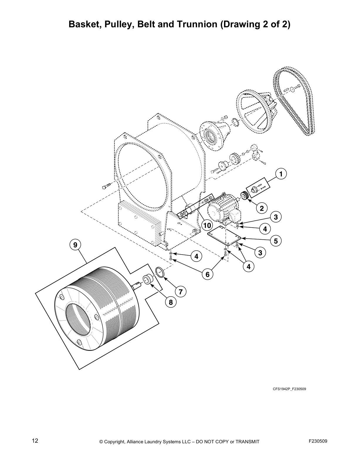 Basket, Pulley, Belt and Trunnion (Drawing 2 of 2)