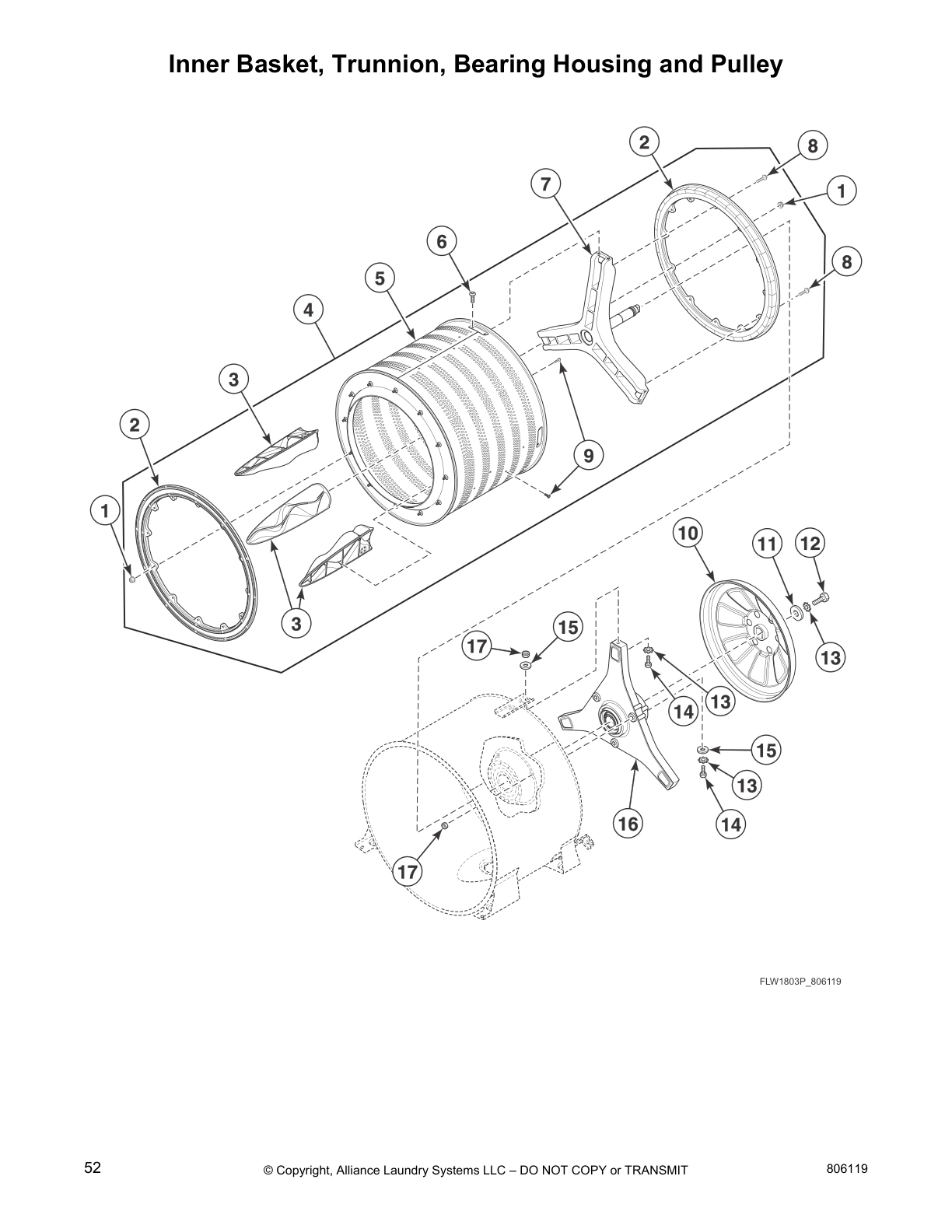 Inner Basket, Trunnion, Bearing Housing and Pulley