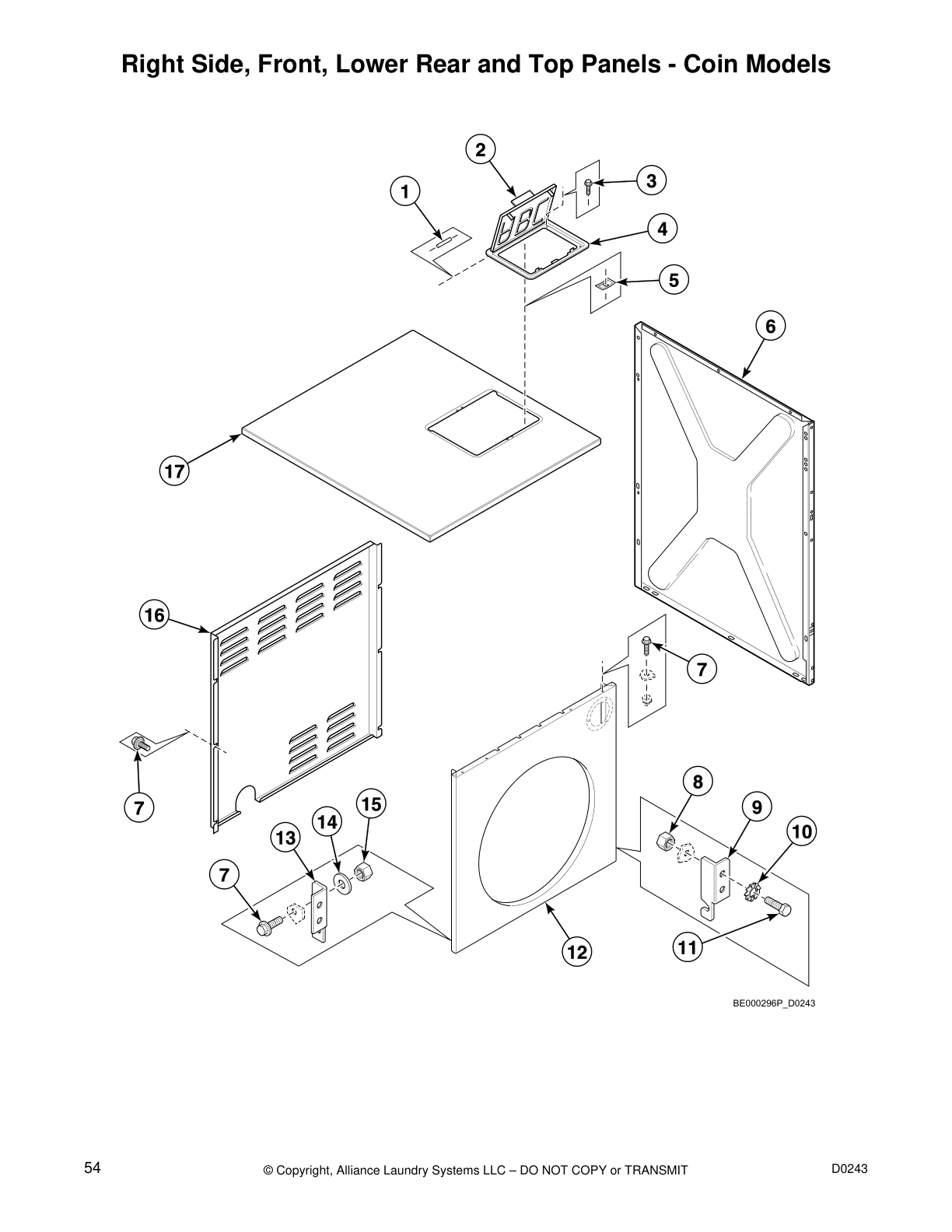 Right Side, Front, Lower Rear and Top Panels - Coin Models