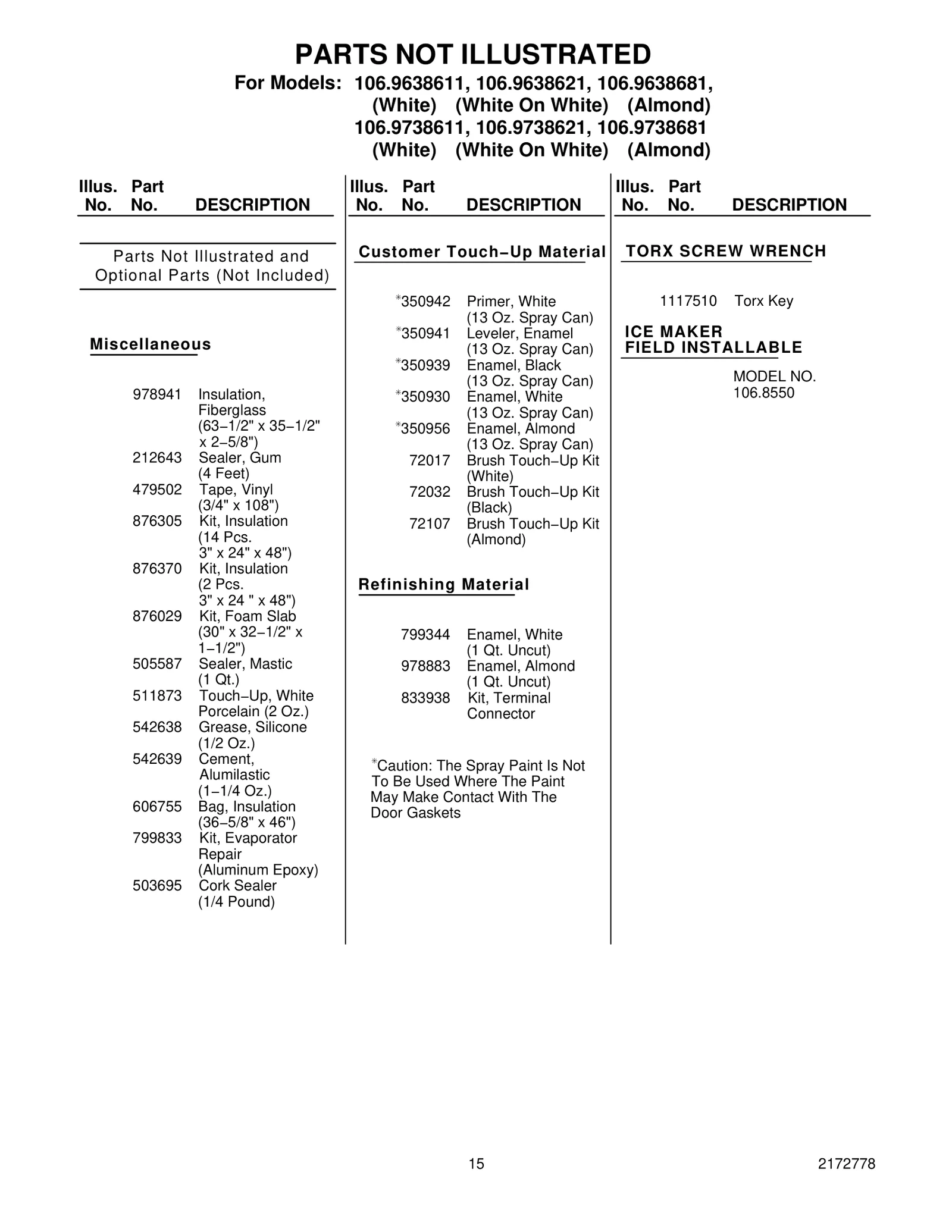 Optional Parts (Not Included)