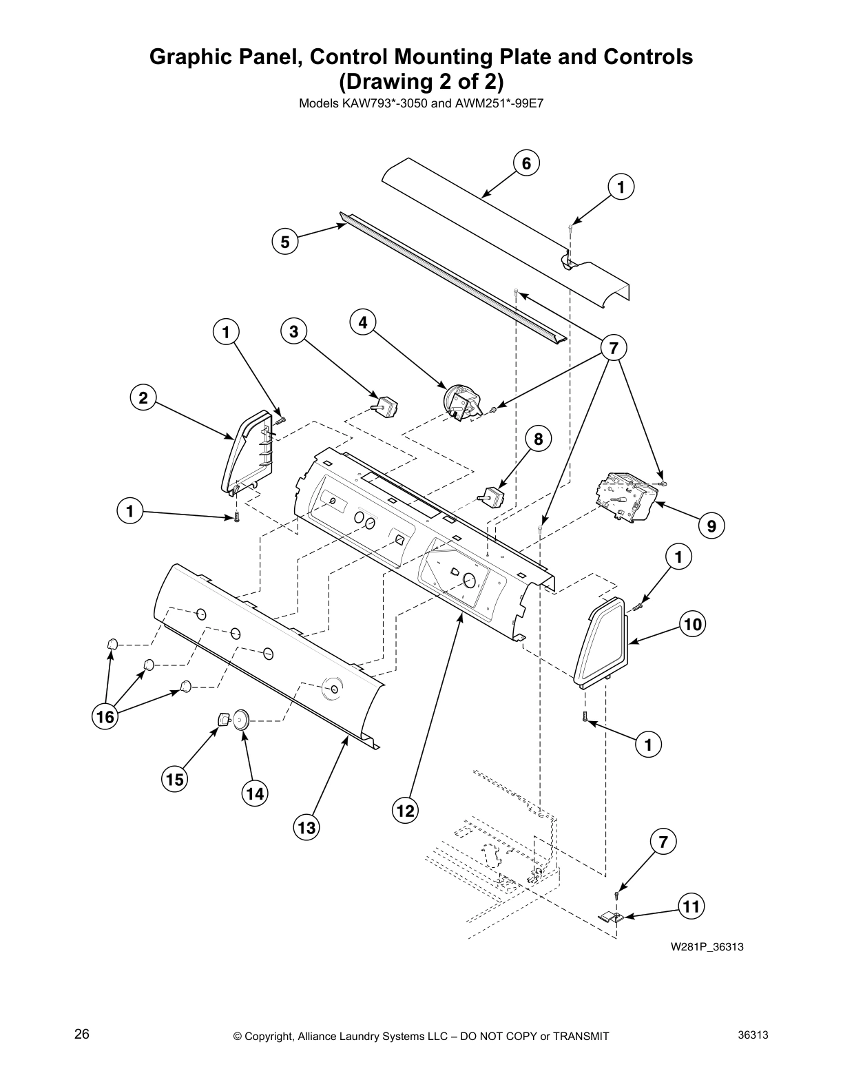 Graphic Panel, Control Mounting Plate and Controls
(Drawing 2 of 2)