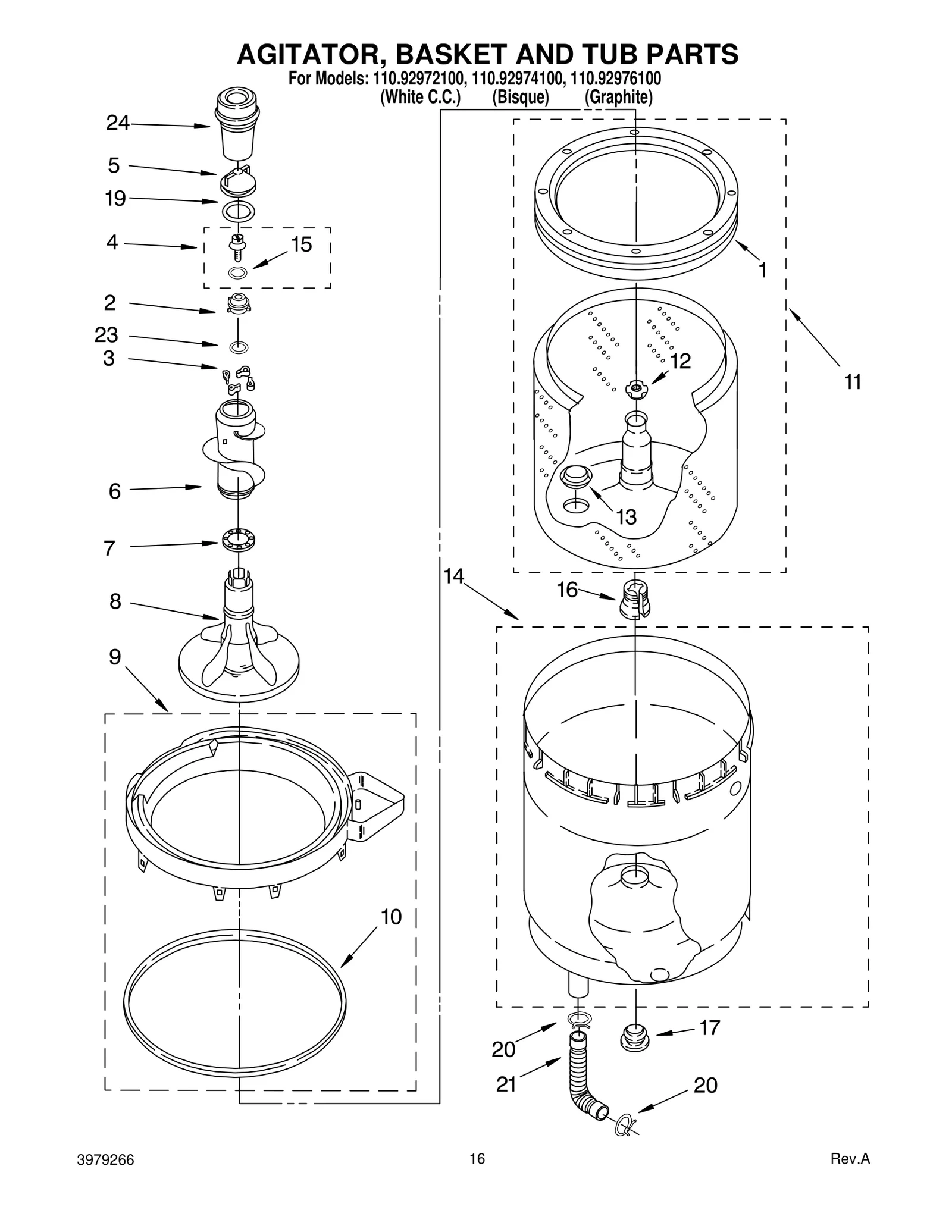 AGITATOR, BASKET AND TUB PARTS