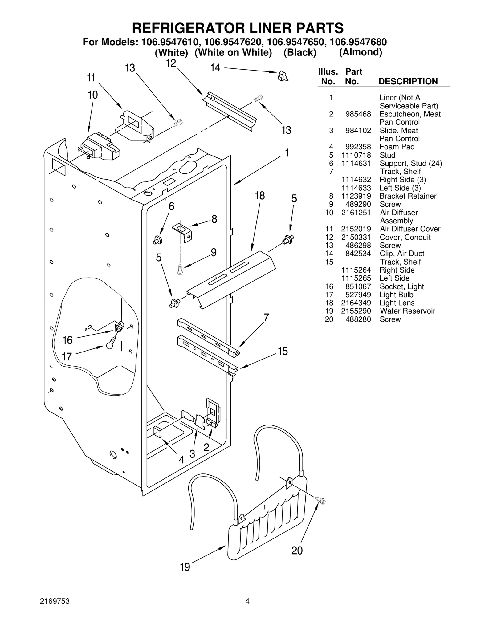 REFRIGERATOR LINER PARTS