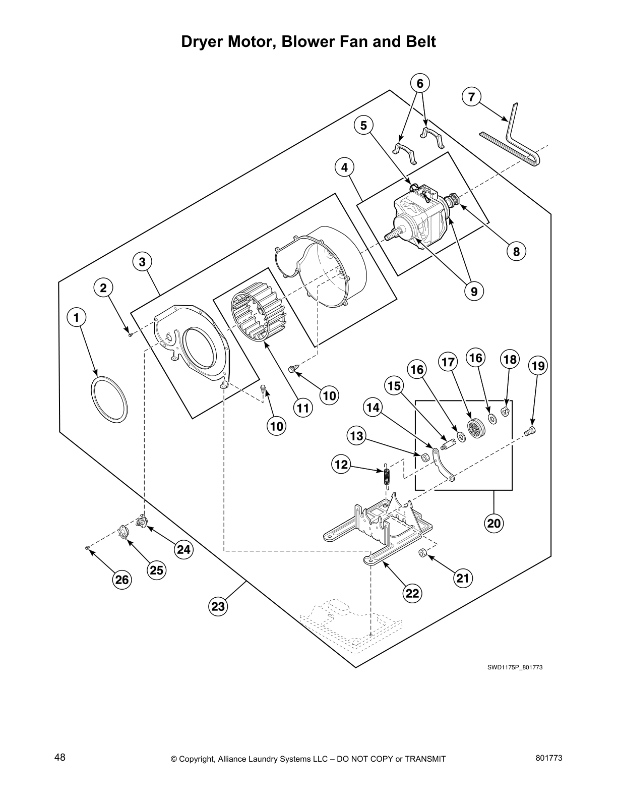 Dryer Motor, Blower Fan and Belt