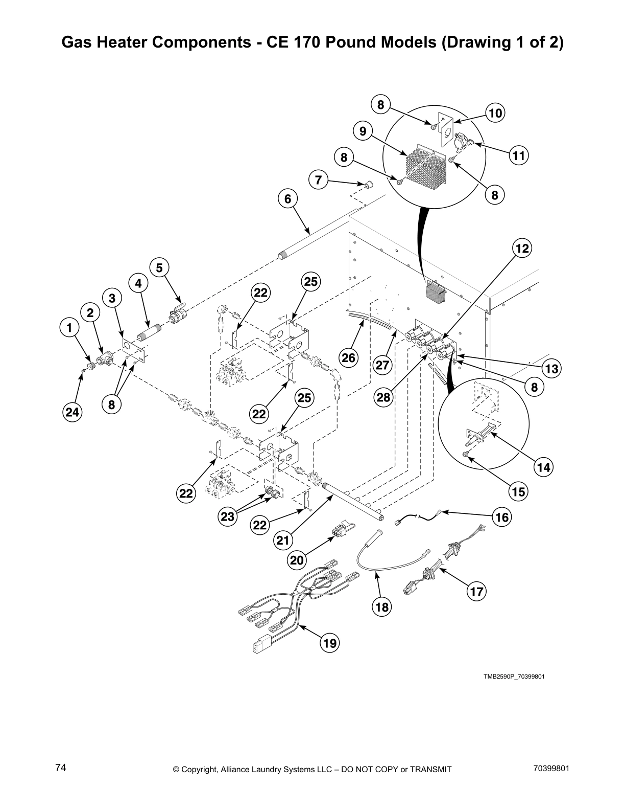 Gas Heater Components - CE 170 Pound Models (Drawing 1 of 2)