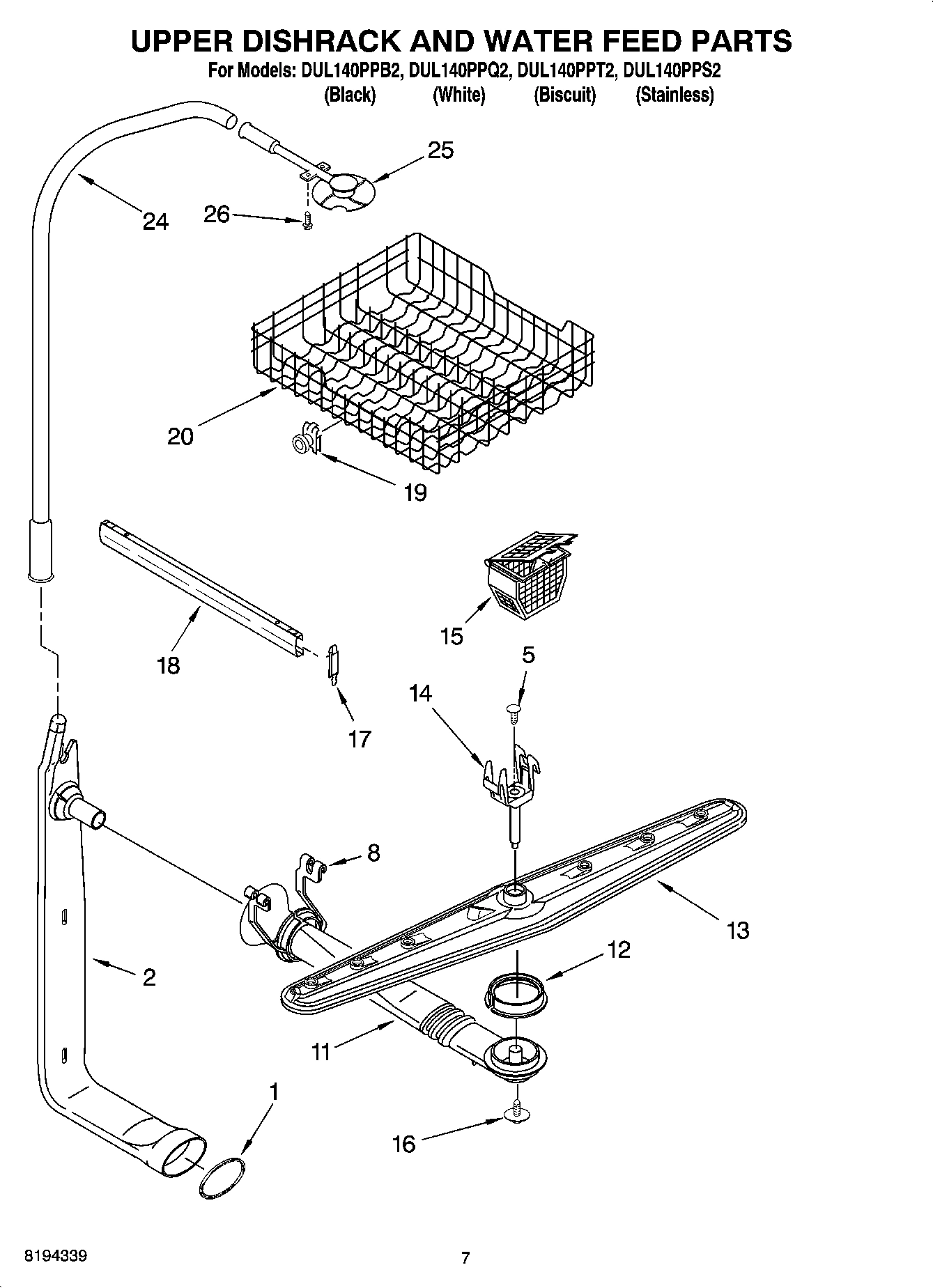 05 - UPPER DISHRACK AND WATER FEED PARTS