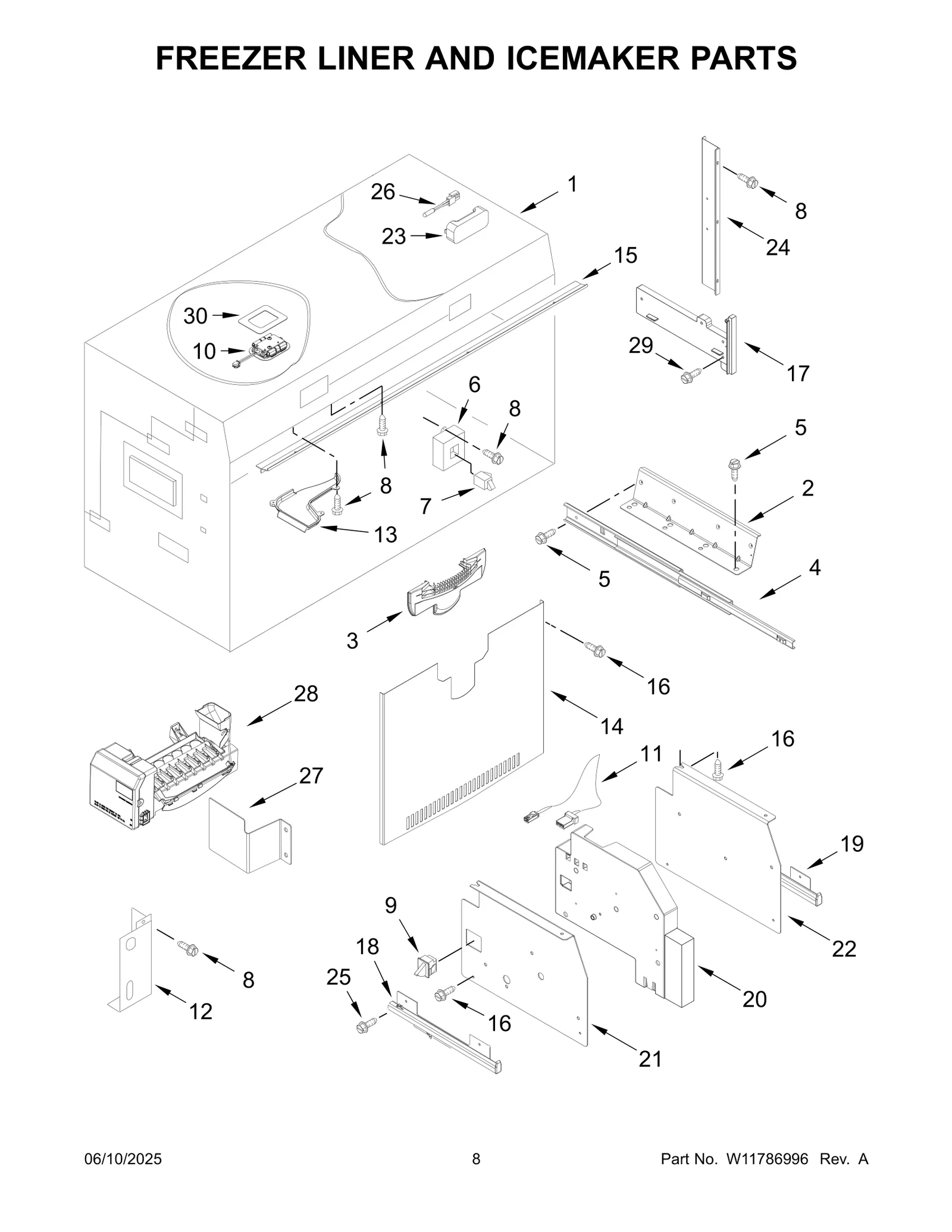 FREEZER LINER AND ICEMAKER PARTS
