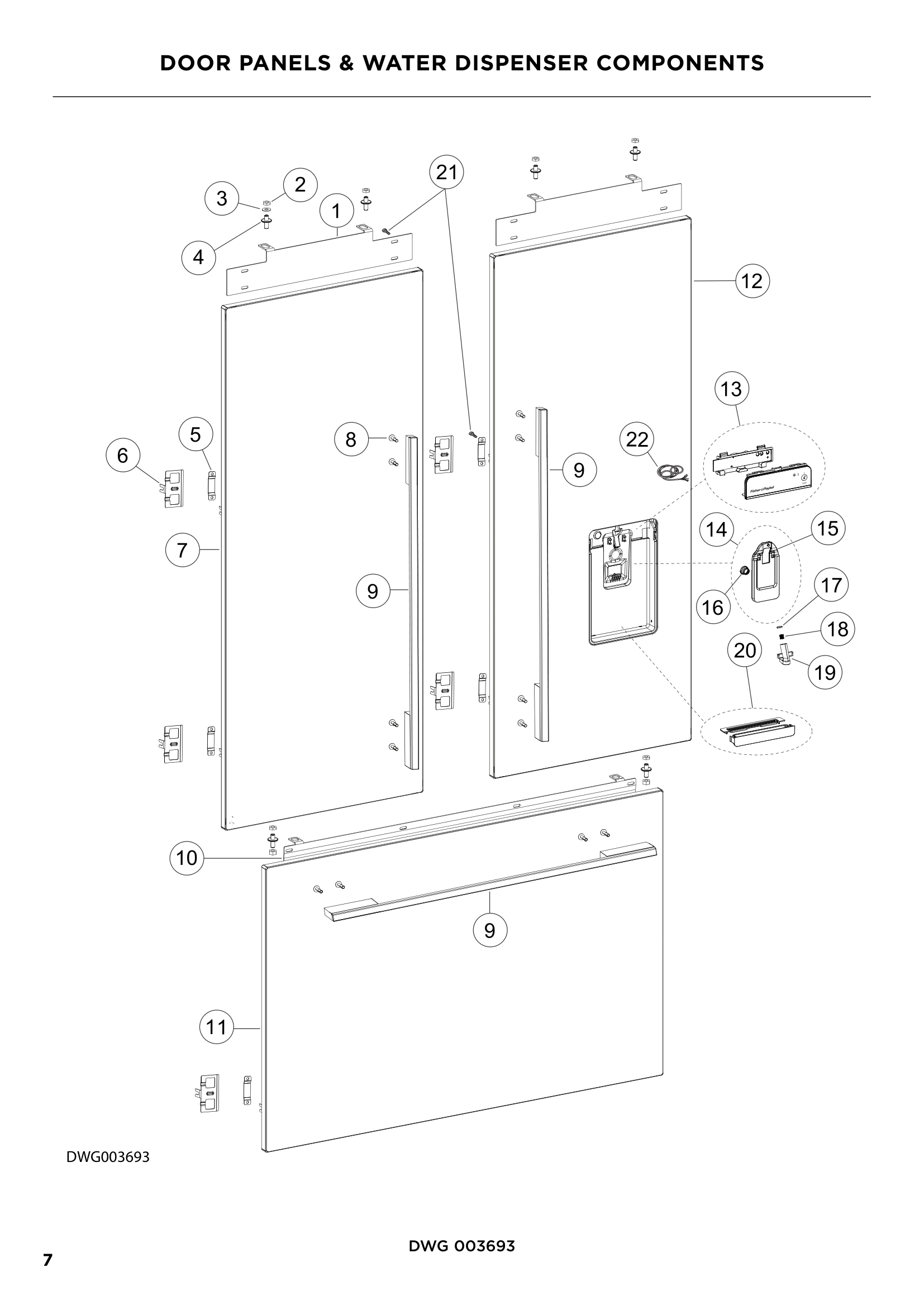 DOOR PANELS & WATER DISPENSER COMPONENTS