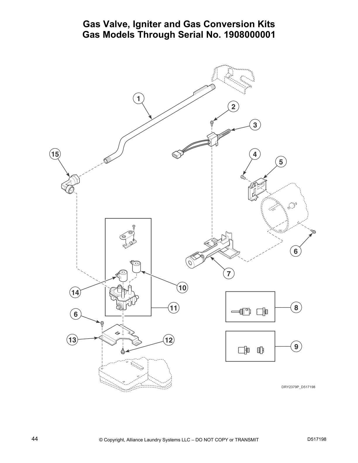 Gas Valve, Igniter and Gas Conversion Kits
Gas Models Through Serial No. 1908000001