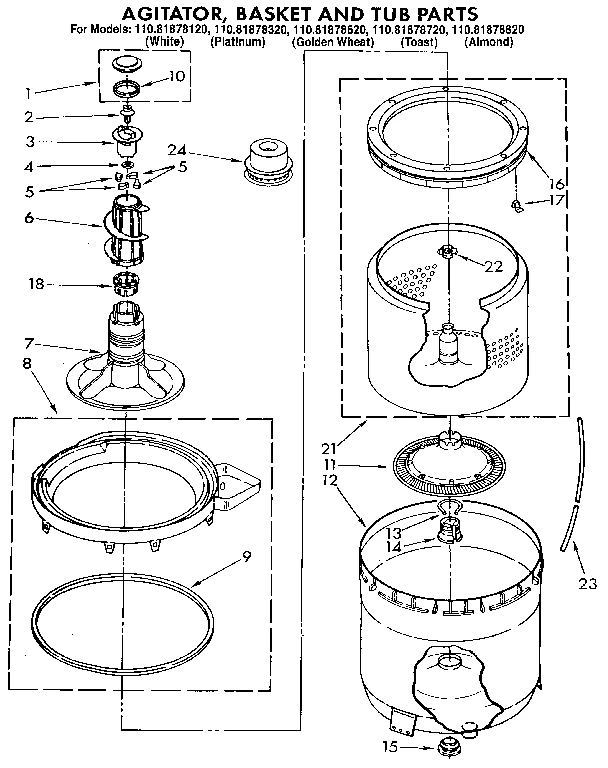 AGITATOR, BASKET AND TUB