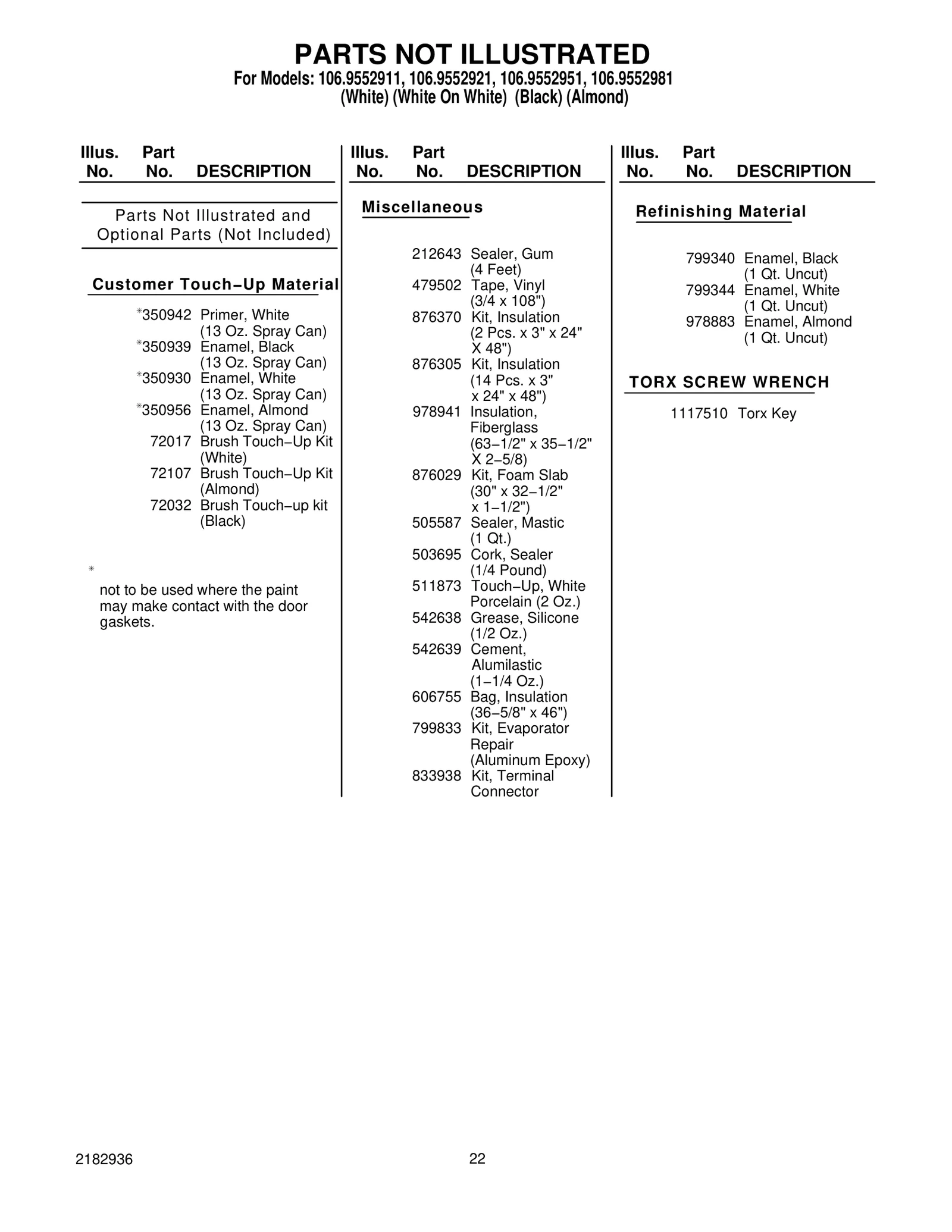 Optional Parts (Not Included)