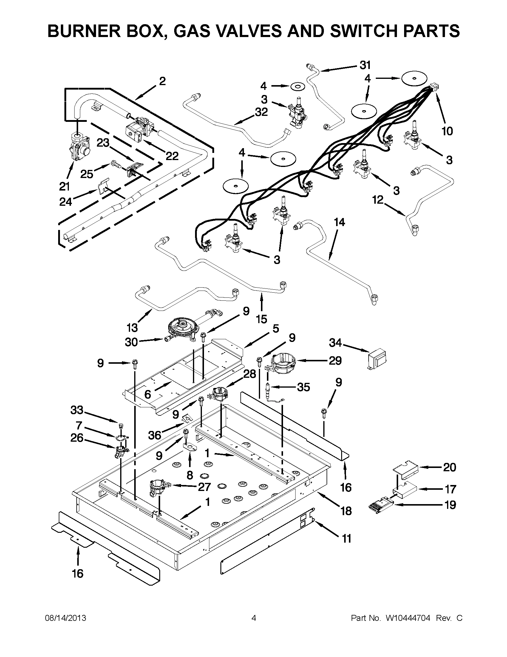 02 - BURNER BOX, GAS VALVES AND SWITCH PARTS