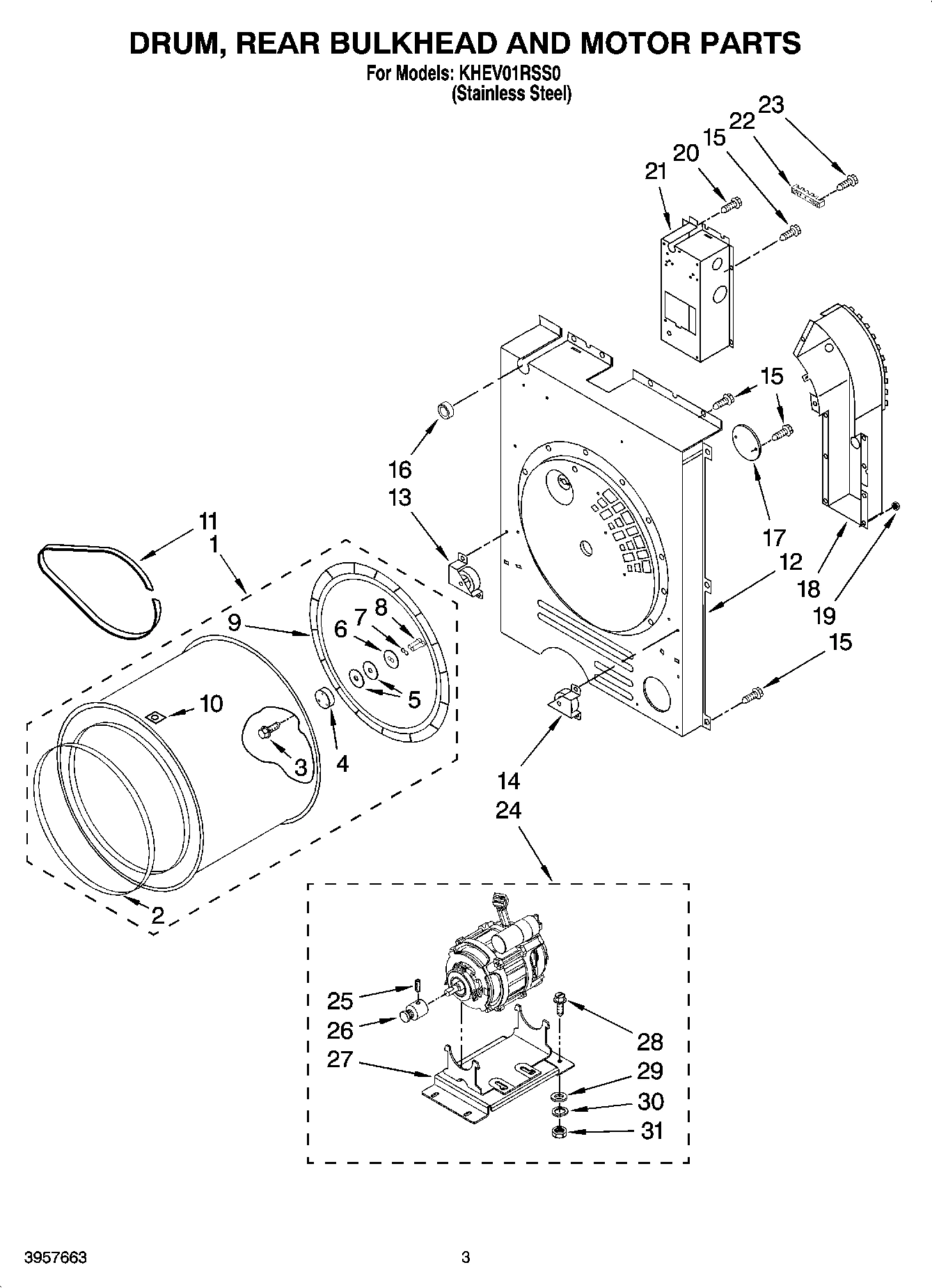 02 - DRUM, REAR BULKHEAD AND MOTOR PARTS