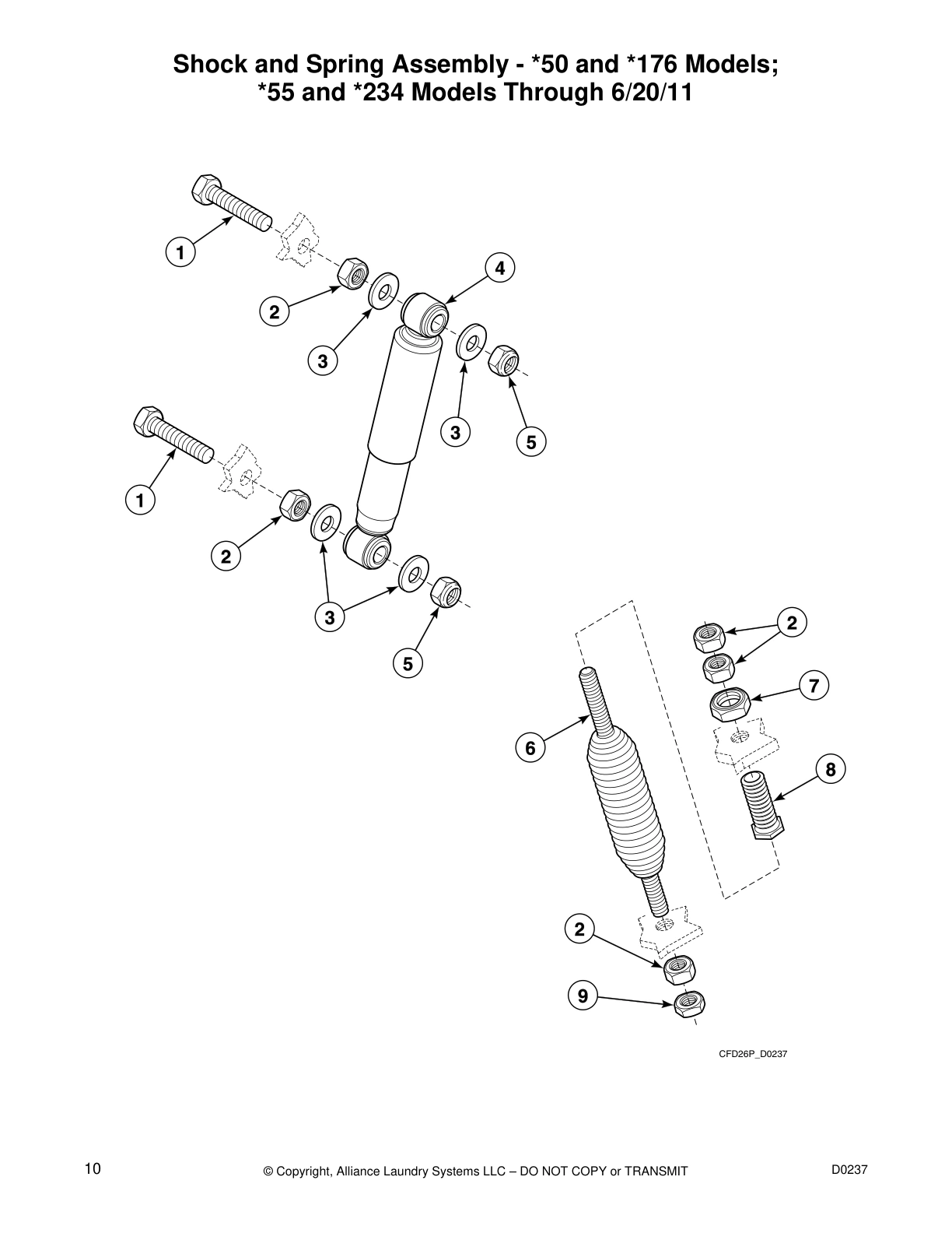 Shock and Spring Assembly - *50 and *176 Models; 
*55 and *234 Models Through 6/20/11
