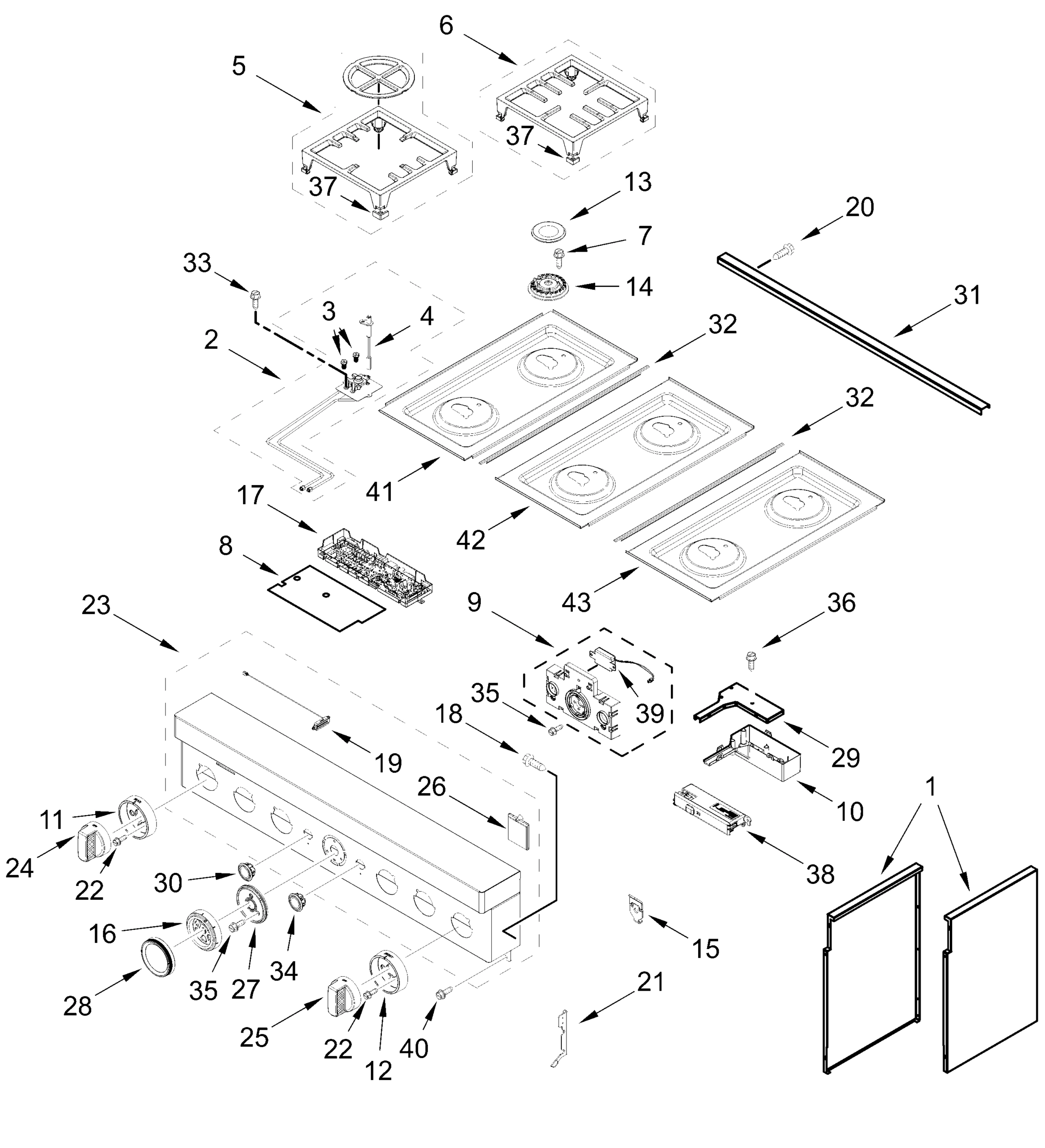 COOKTOP, BURNER AND GRATE PARTS