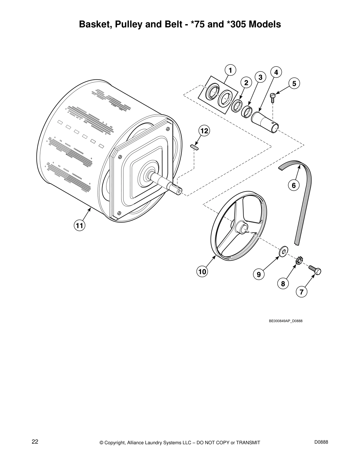 Basket, Pulley and Belt - *75 and *305 Models
