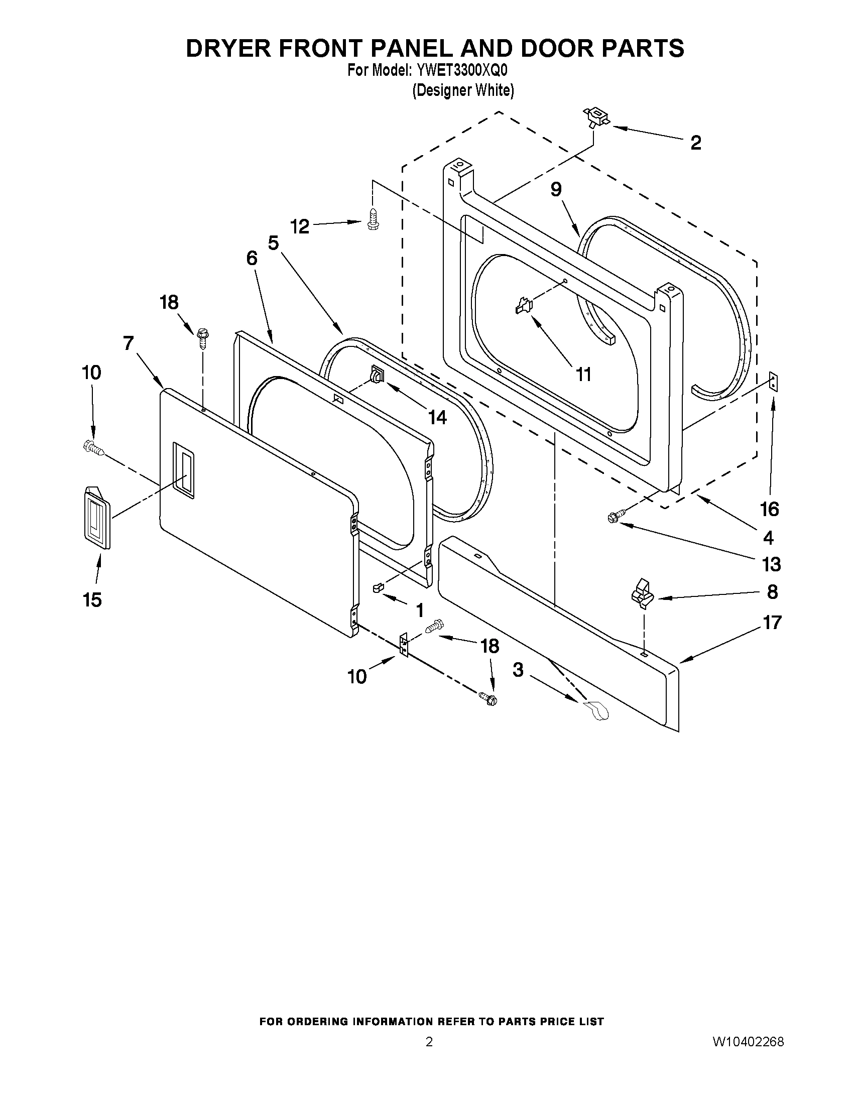 02 - DRYER FRONT PANEL AND DOOR PARTS