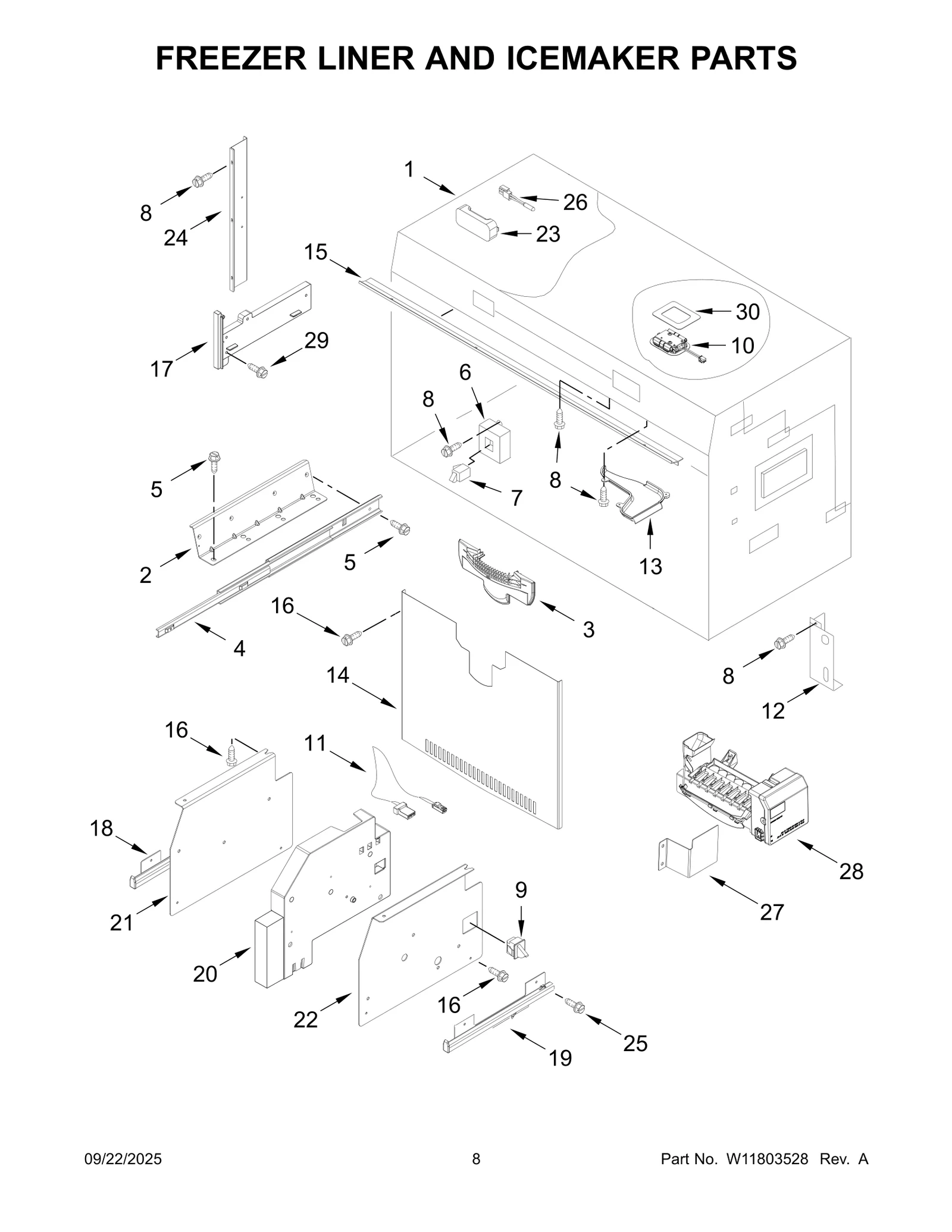 FREEZER LINER AND ICEMAKER PARTS